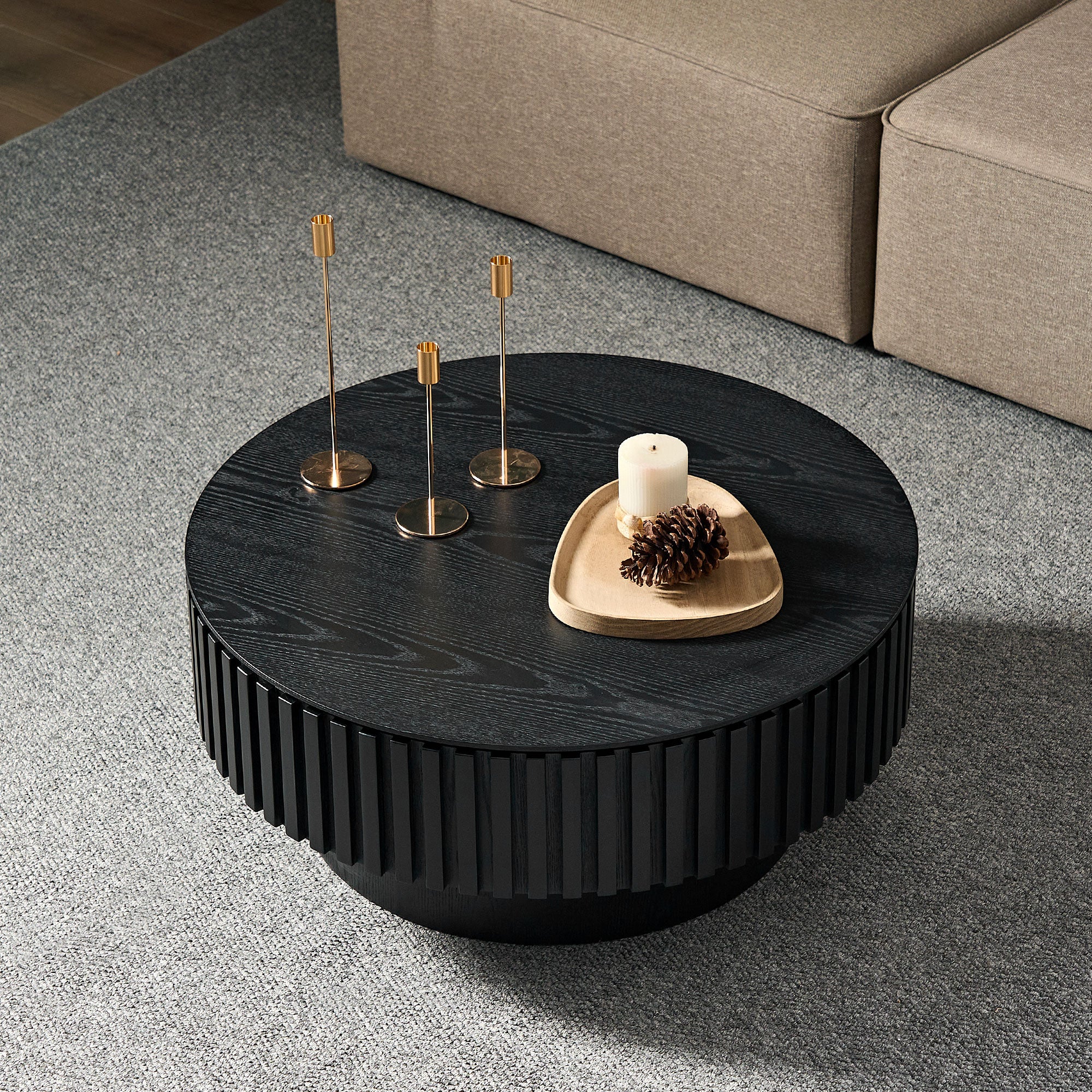 31.5" Modern Wood Coffee Table with Fluted Sides & Storage