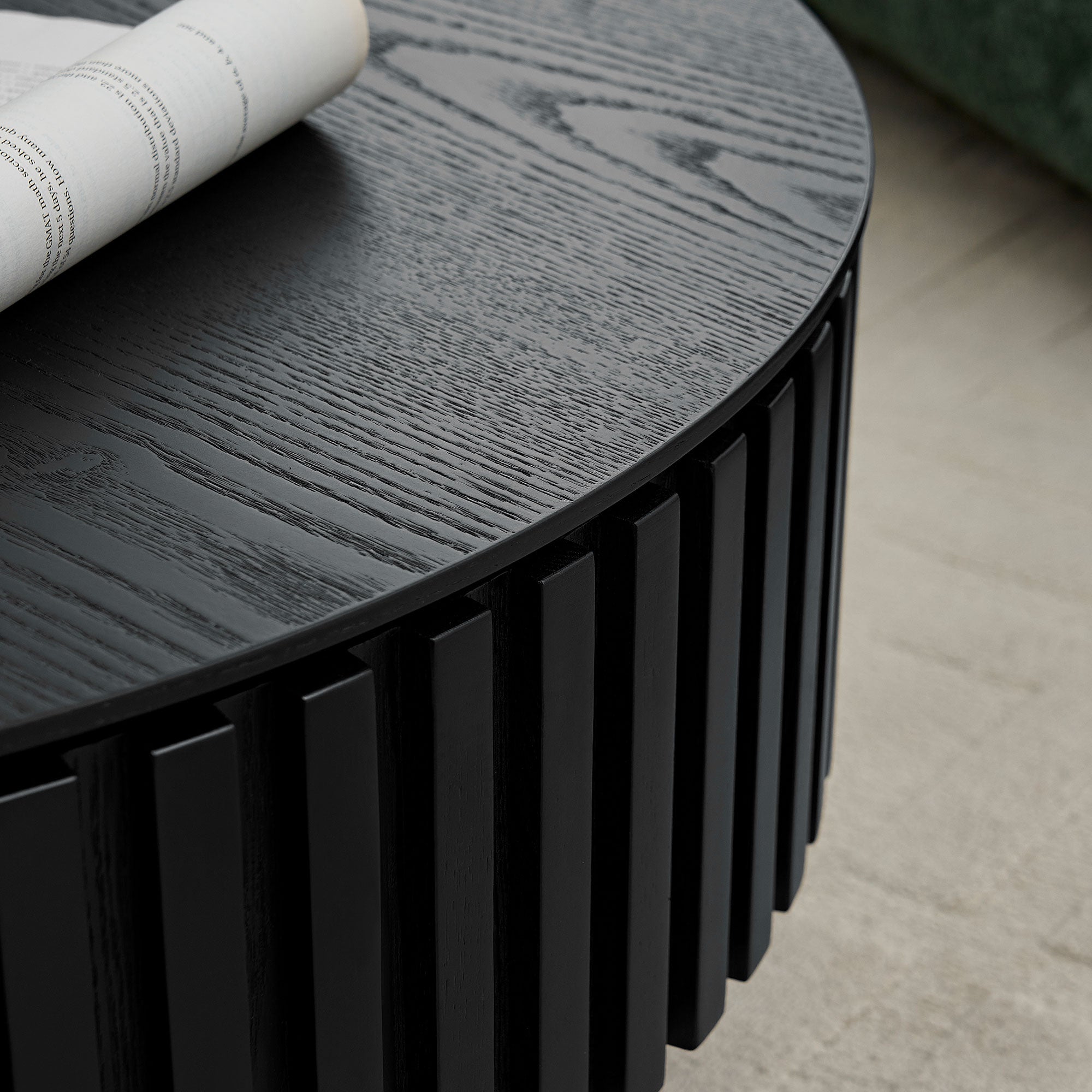31.5" Modern Wood Coffee Table with Fluted Sides & Storage
