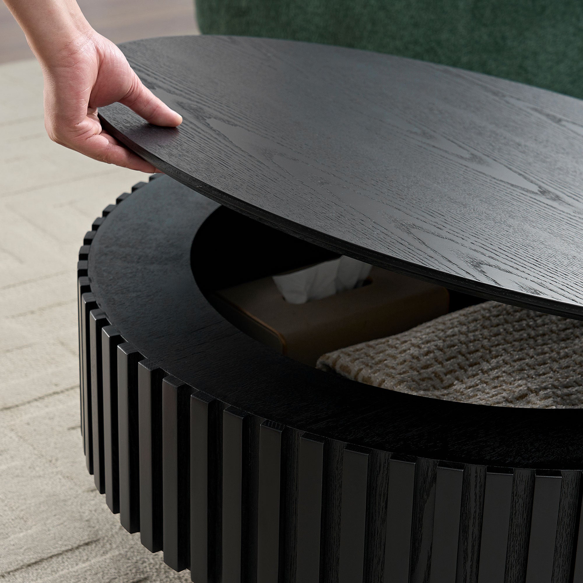 31.5" Modern Wood Coffee Table with Fluted Sides & Storage