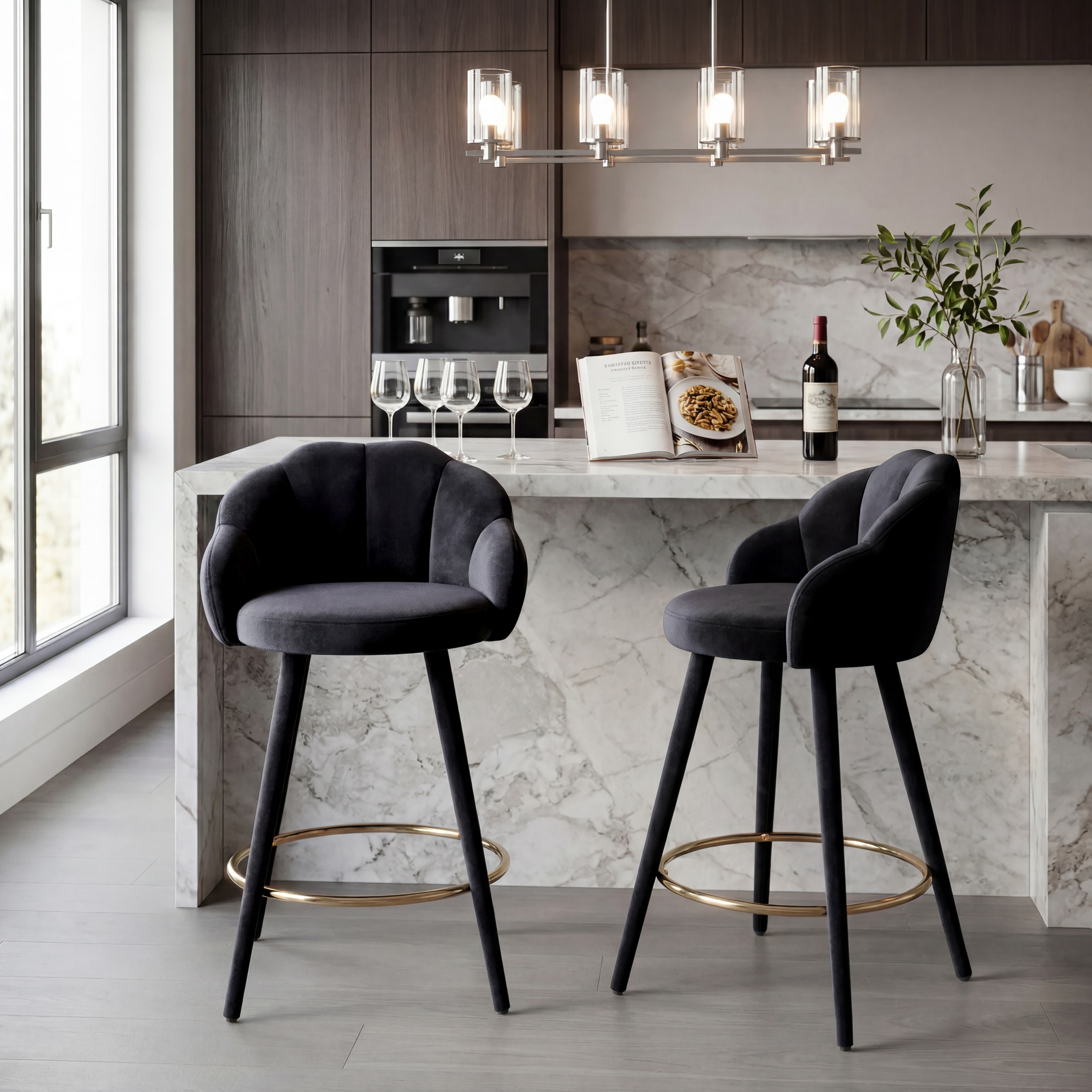 26"H Petal Back Counter Stools with Footrest Set of 2 - 3208CS