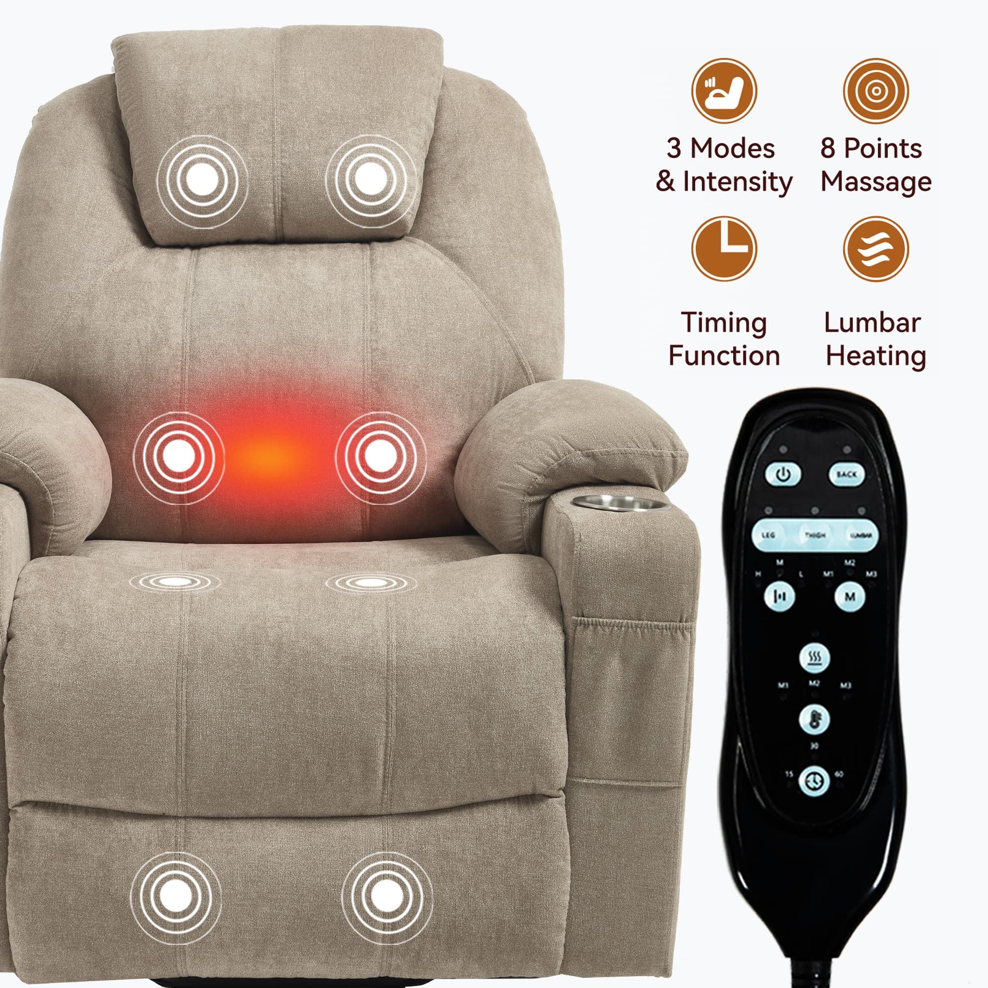 Power Lift Electric Massage Heat USB Recliner Chair