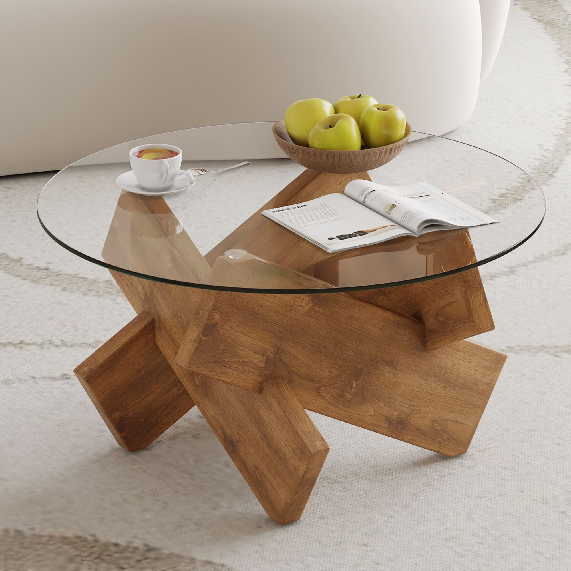 33.4"W Modern Circular Glass Coffee Table