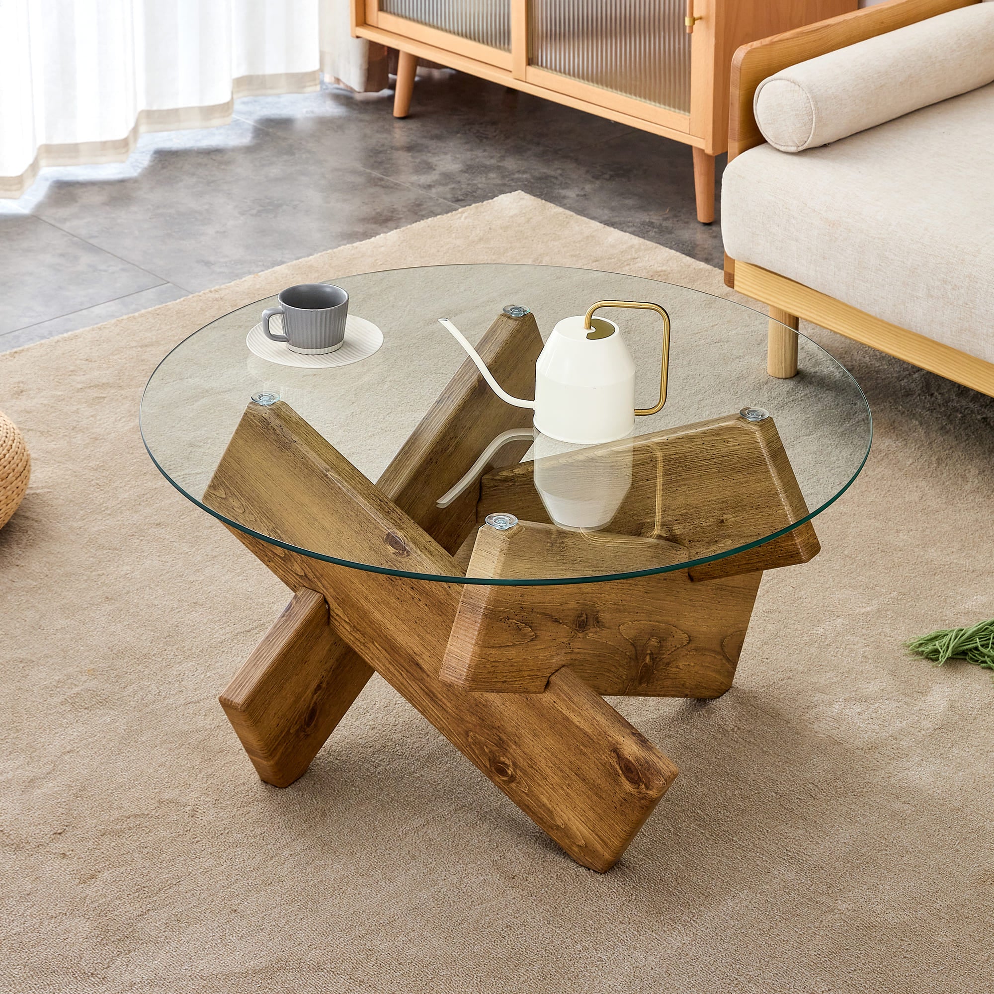 33.4"W Modern Circular Glass Coffee Table