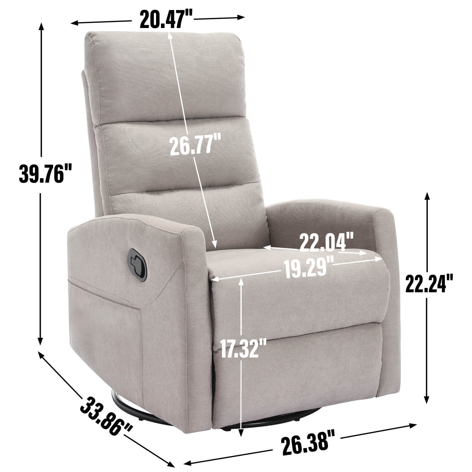 Modern Polyester Fabric Manual 360 Swivel Rocker Recliner Chair