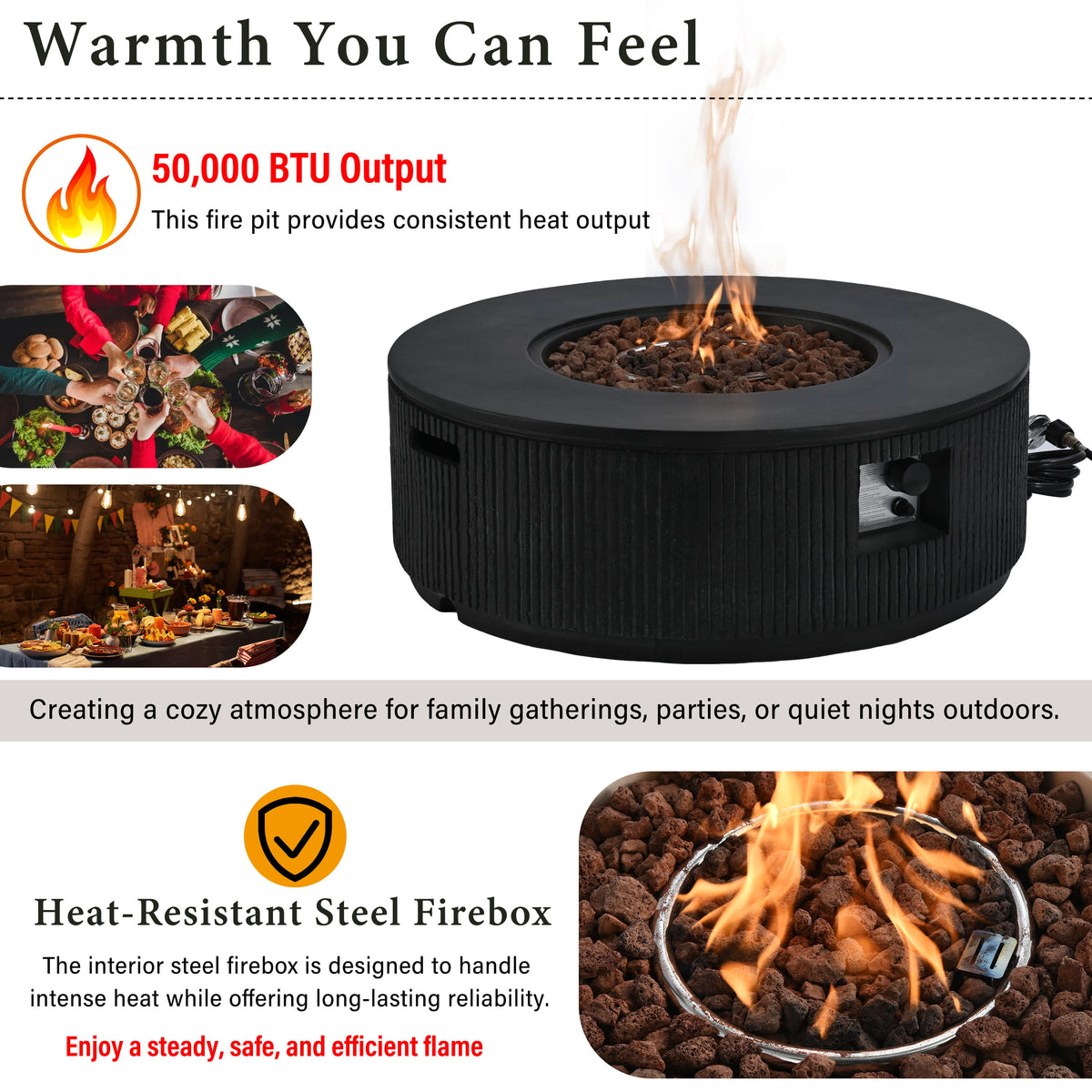 38" MGO Round Propane Fire Pit with Vertical Stripe
