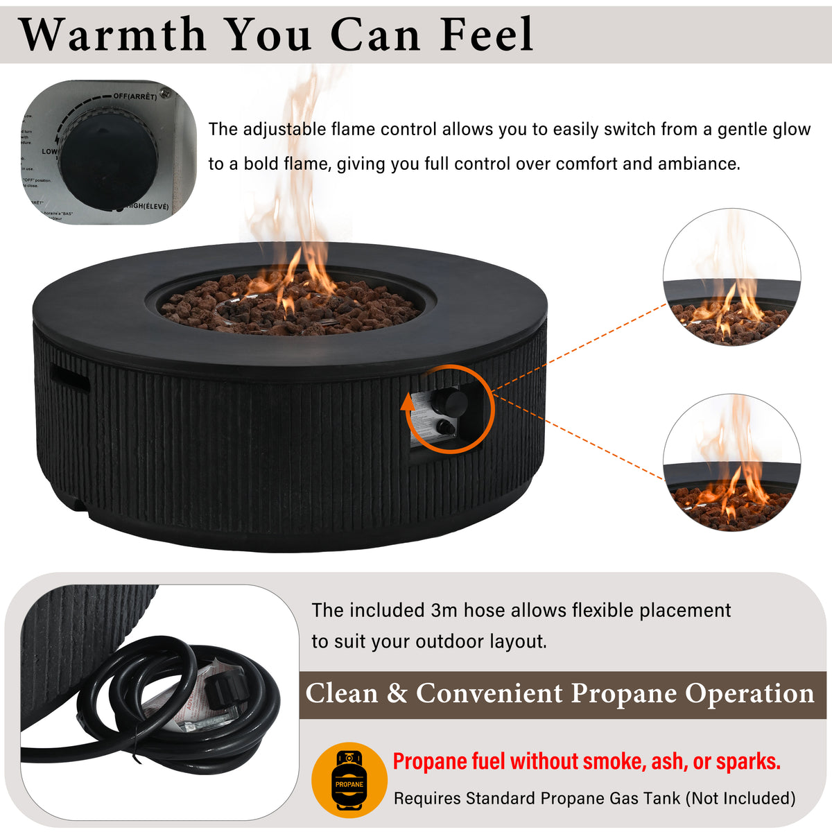 38" MGO Round Propane Fire Pit with Vertical Stripe