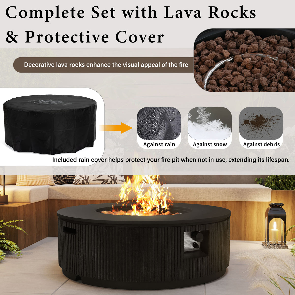 38" MGO Round Propane Fire Pit with Vertical Stripe
