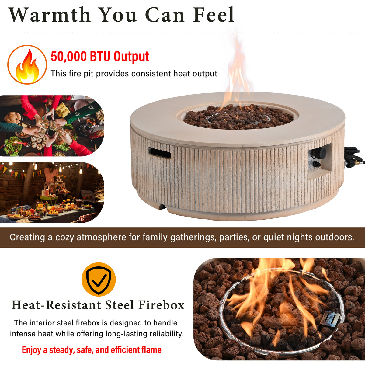 38" MGO Round Propane Fire Pit with Vertical Stripe