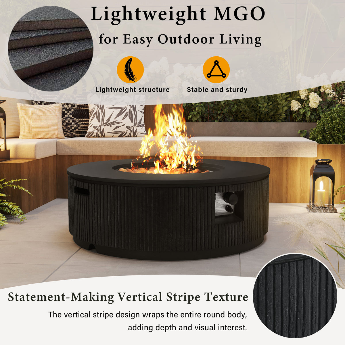38" MGO Round Propane Fire Pit with Vertical Stripe