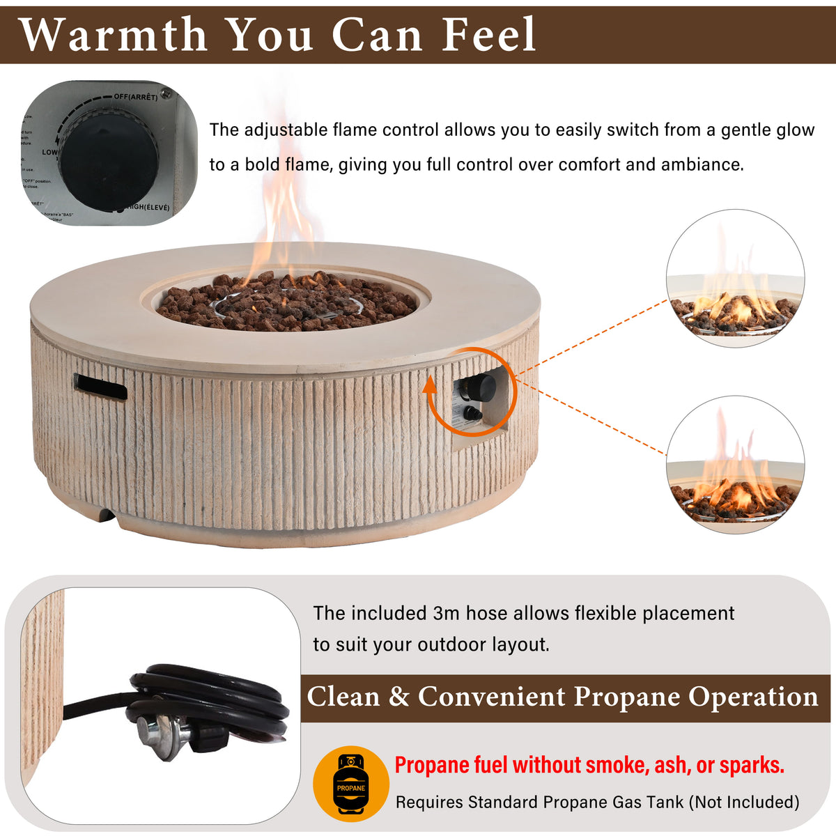 38" MGO Round Propane Fire Pit with Vertical Stripe