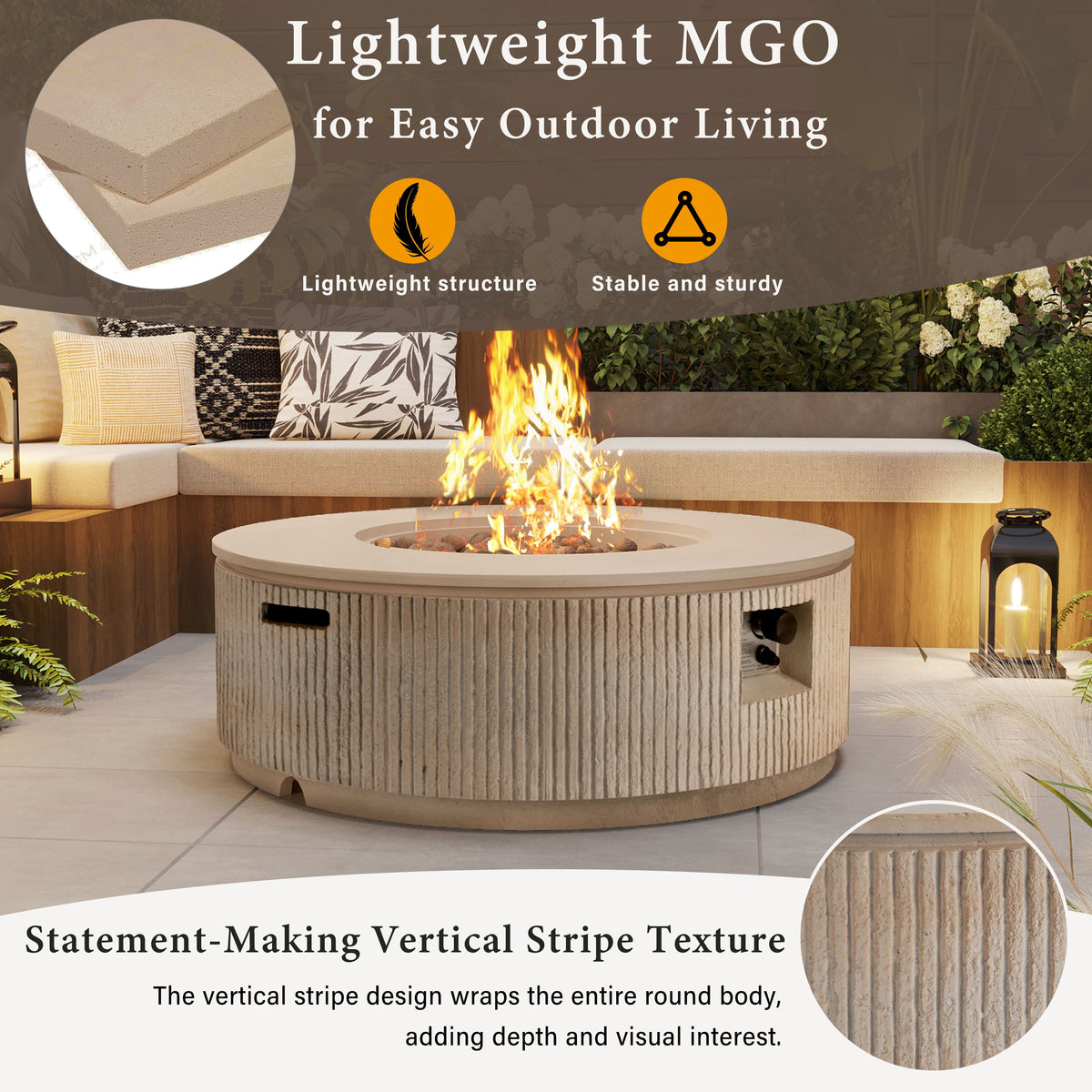 38" MGO Round Propane Fire Pit with Vertical Stripe