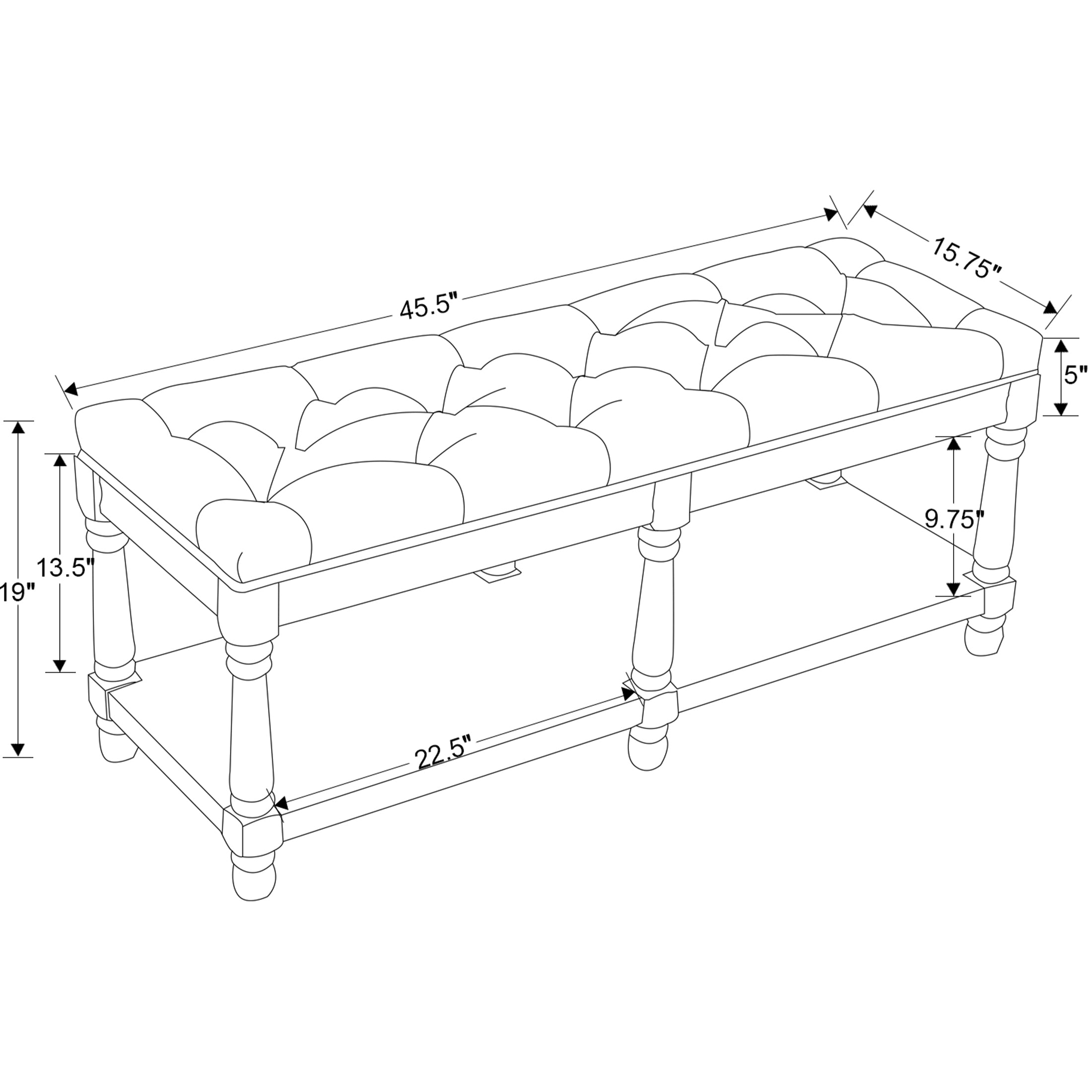 Janoray Classic Nail-head Shoe Rack Bench - 2204BH