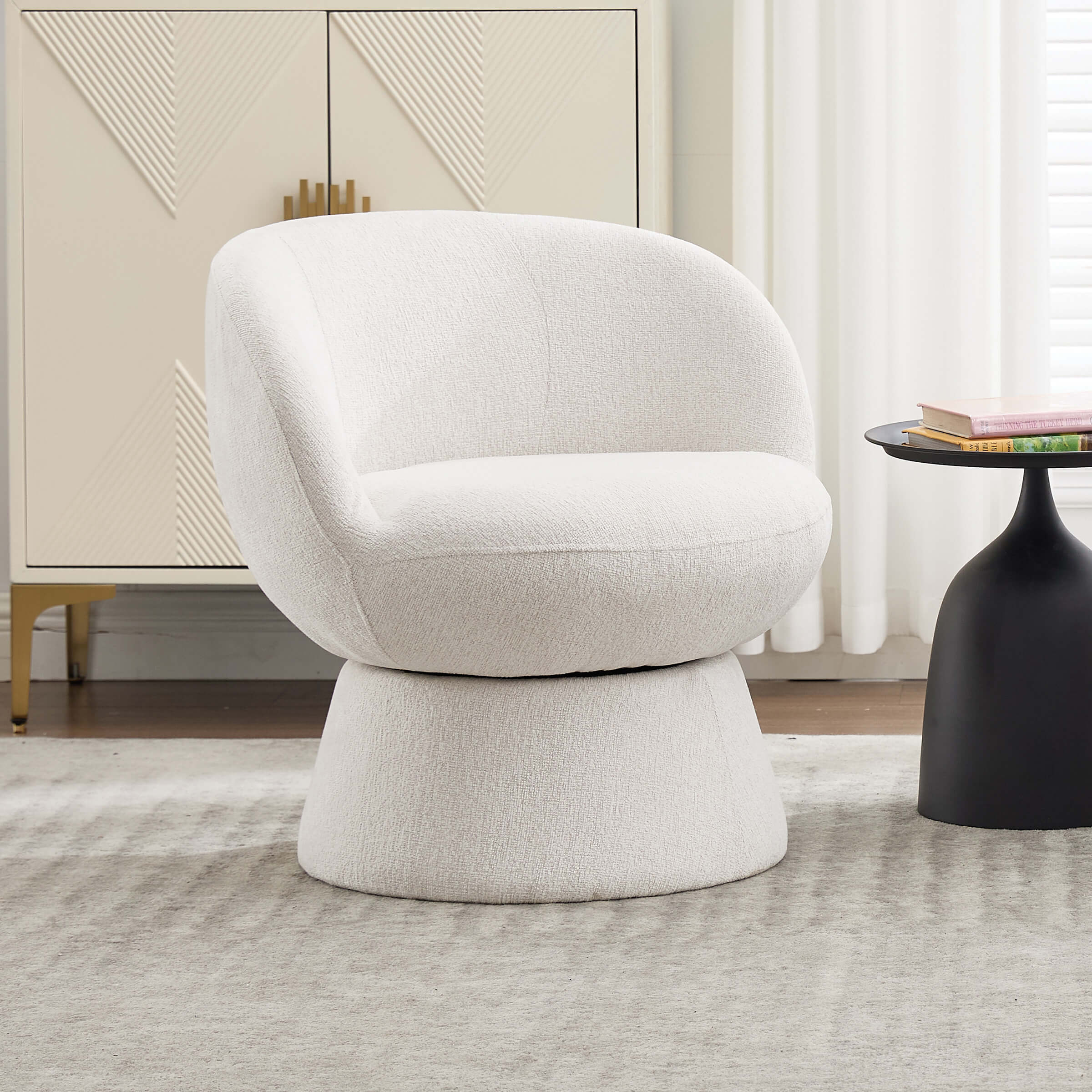 white swivel barrel accent chair