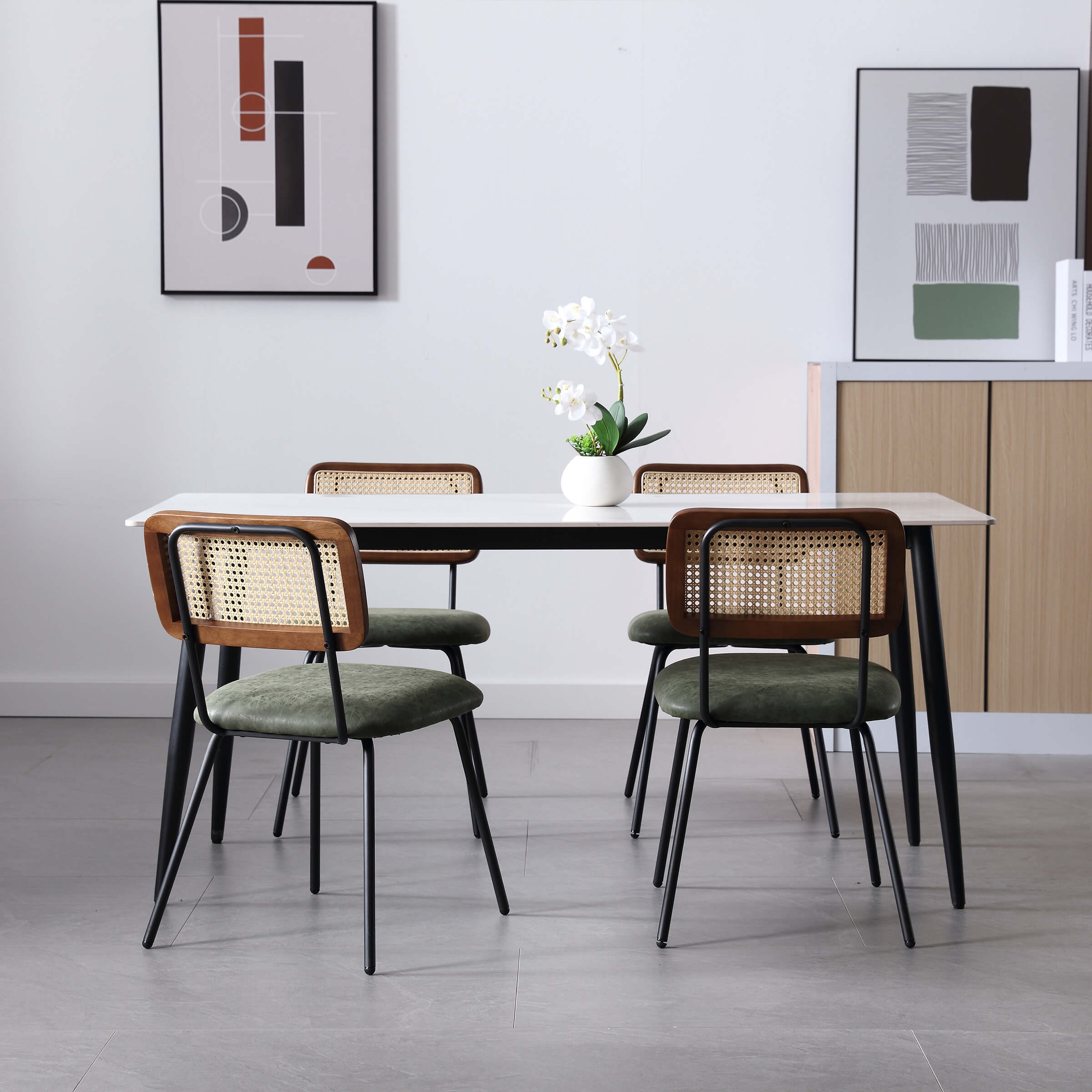 Dining set with wall art and cabinet