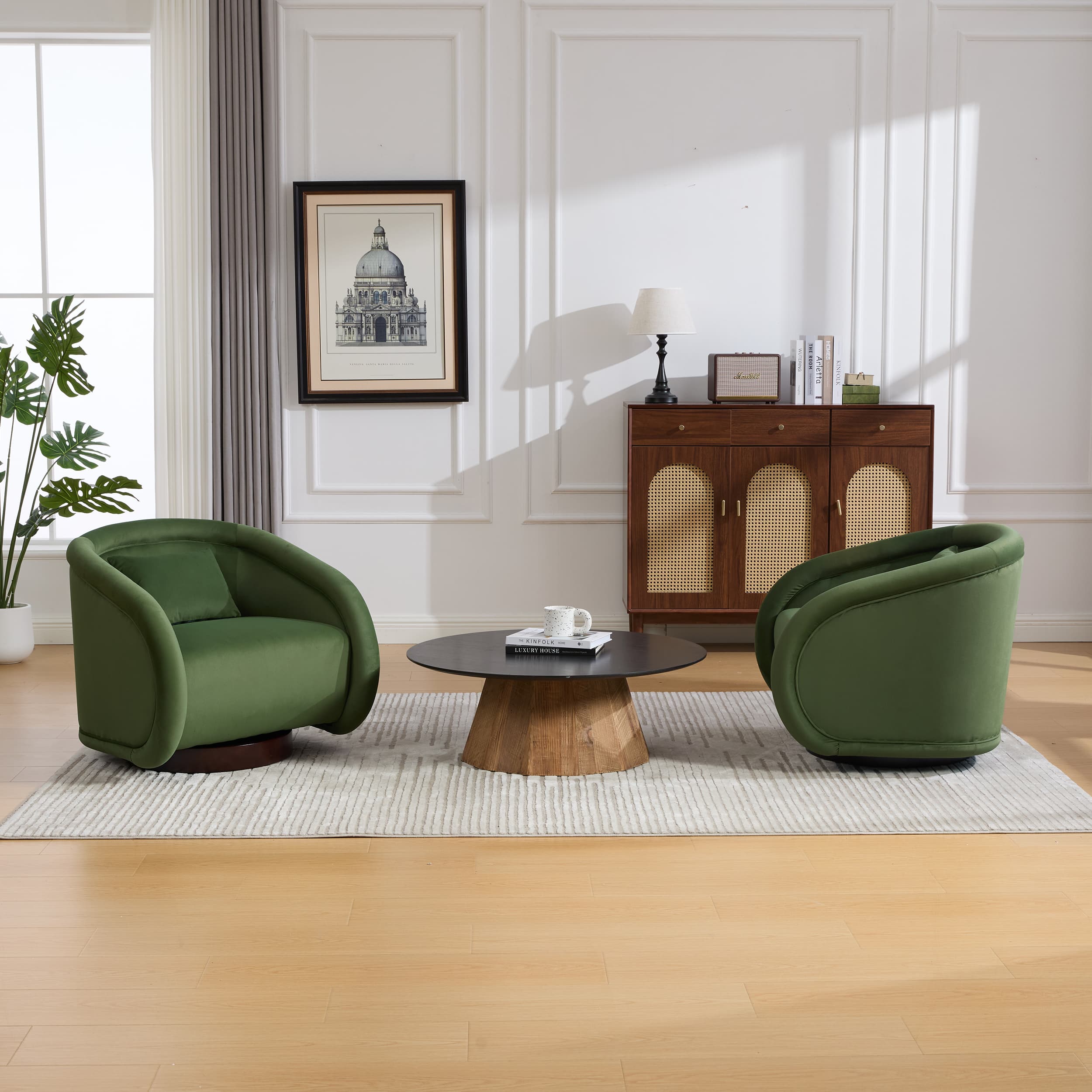 Velvet Pumpkin 360° Swivel Barrel Accent Chair