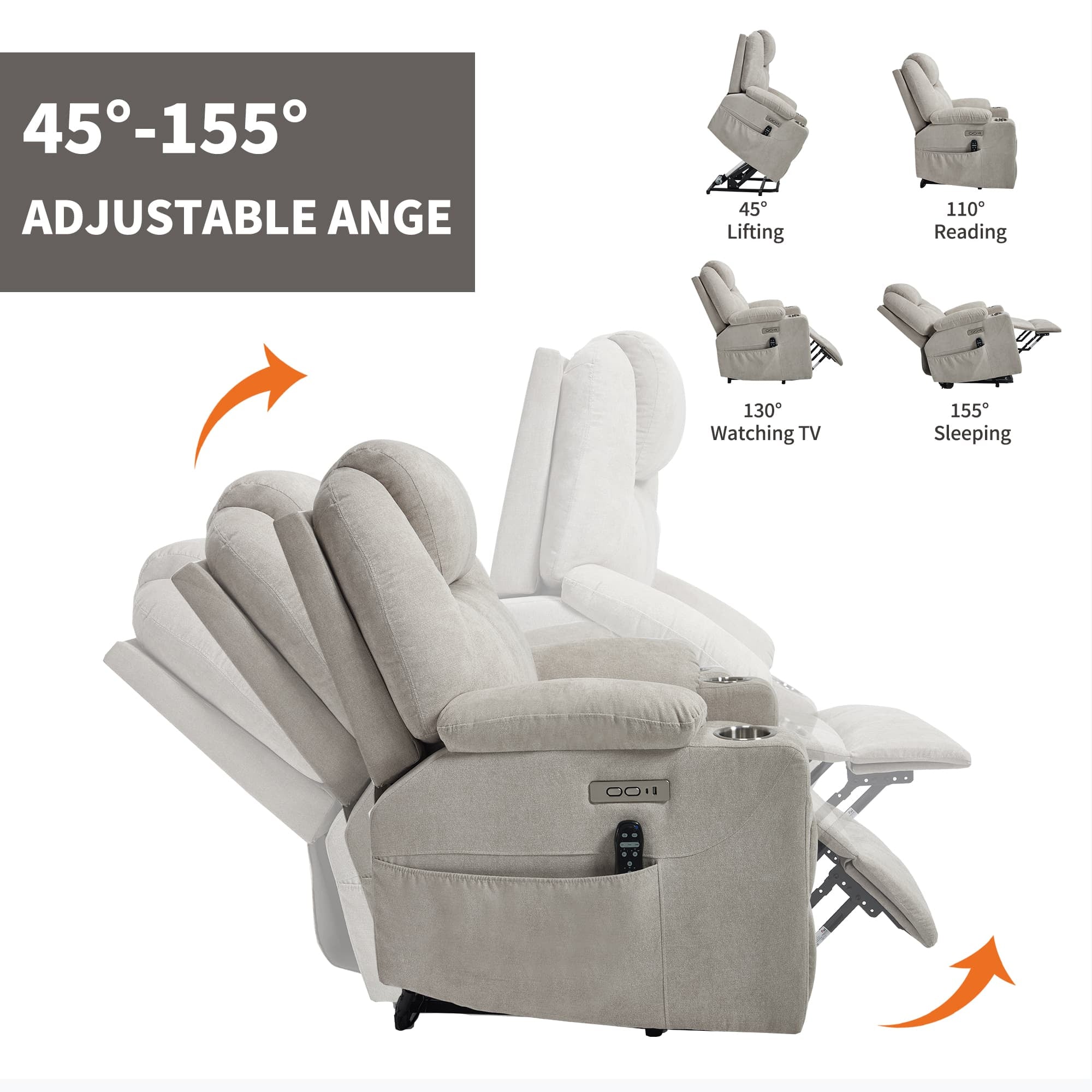 Power Lift Electric Massage Heat USB Recliner Chair