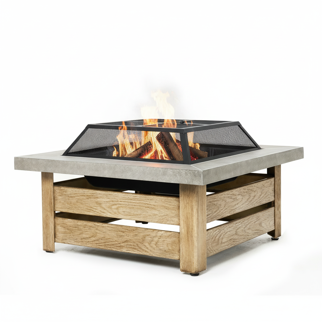 34" Square Wood Burning Fire Pit Table with Lid