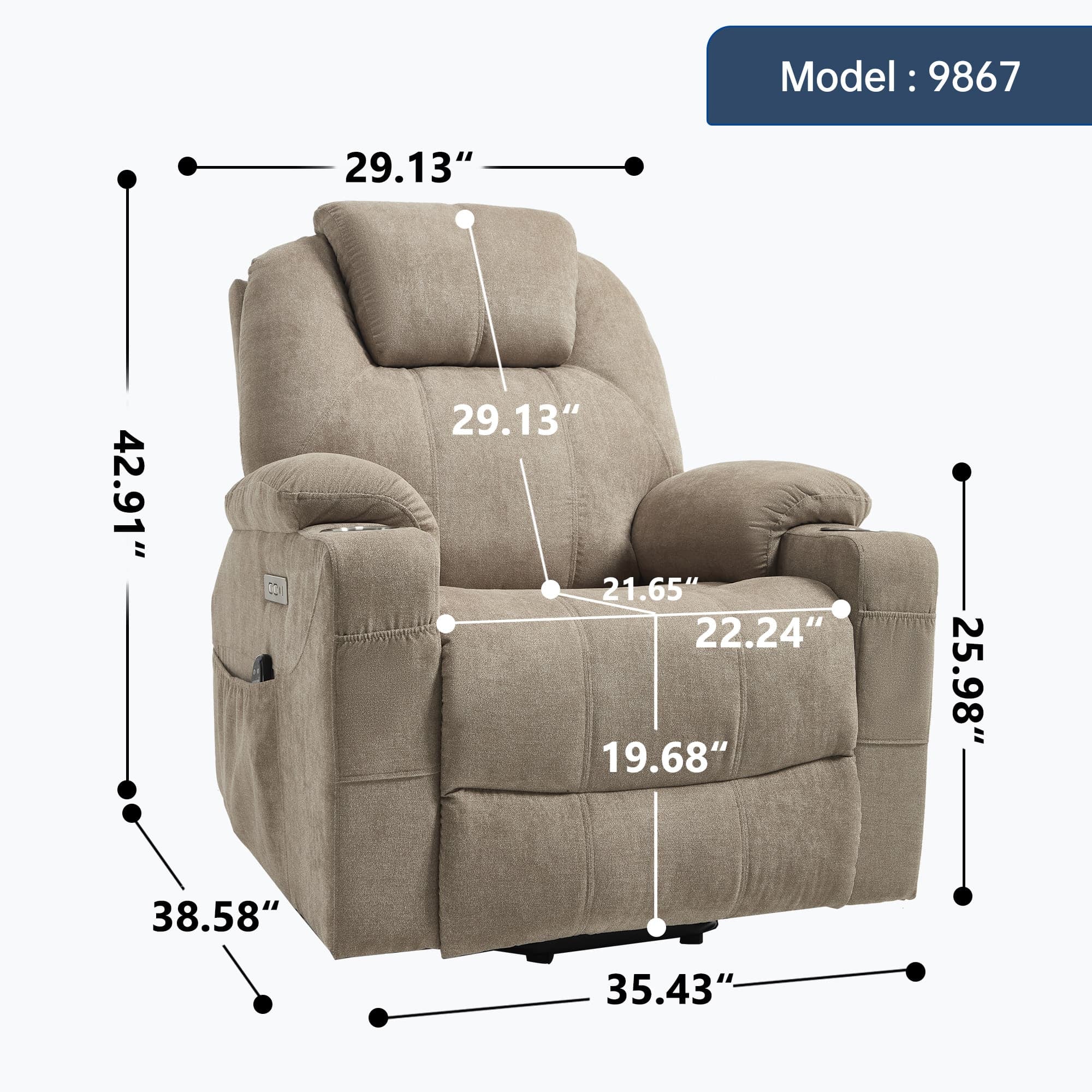 Power Lift Electric Massage Heat USB Recliner Chair