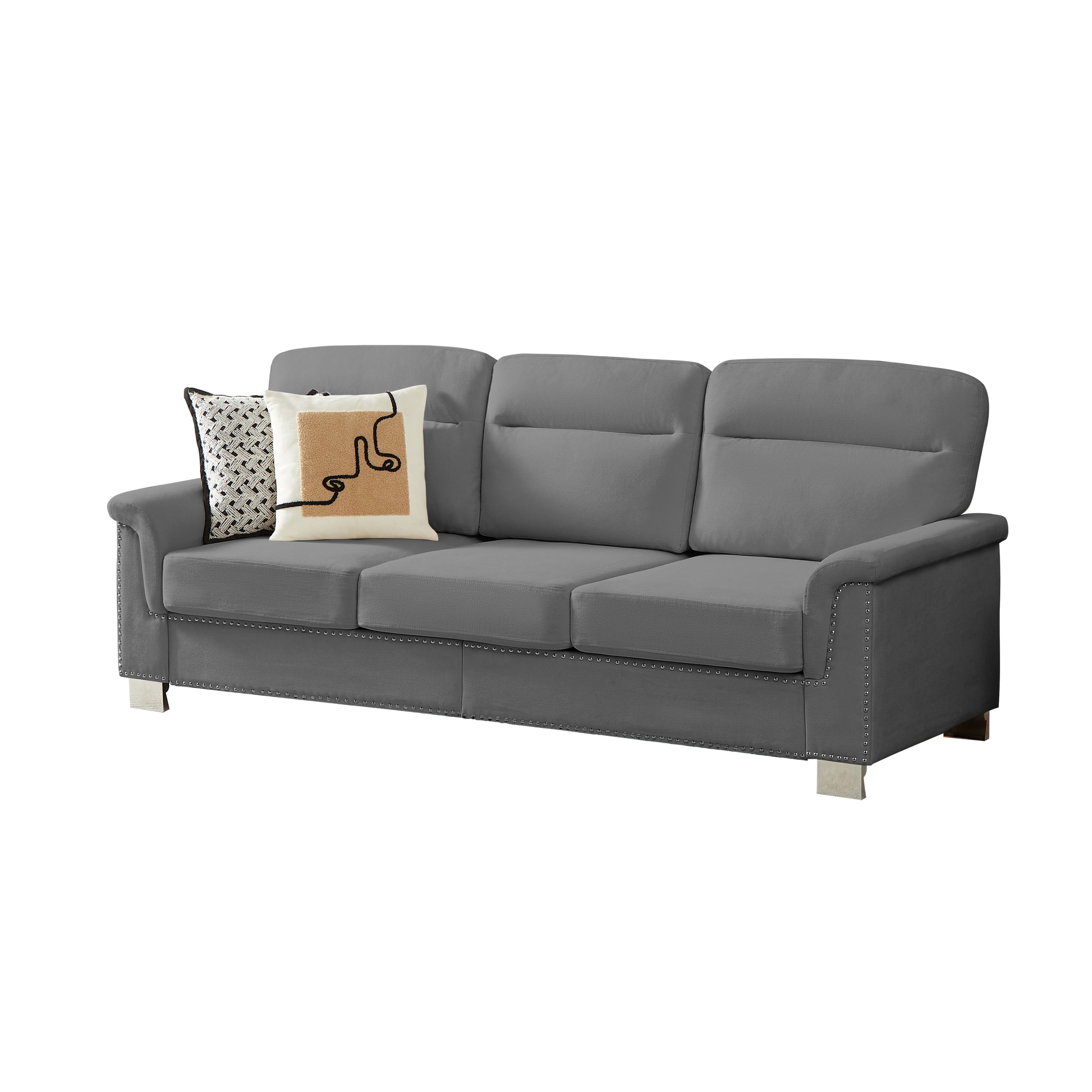 Modern Velvet 3 Seater Sofa with Nailhead Trim and Spring Cushions