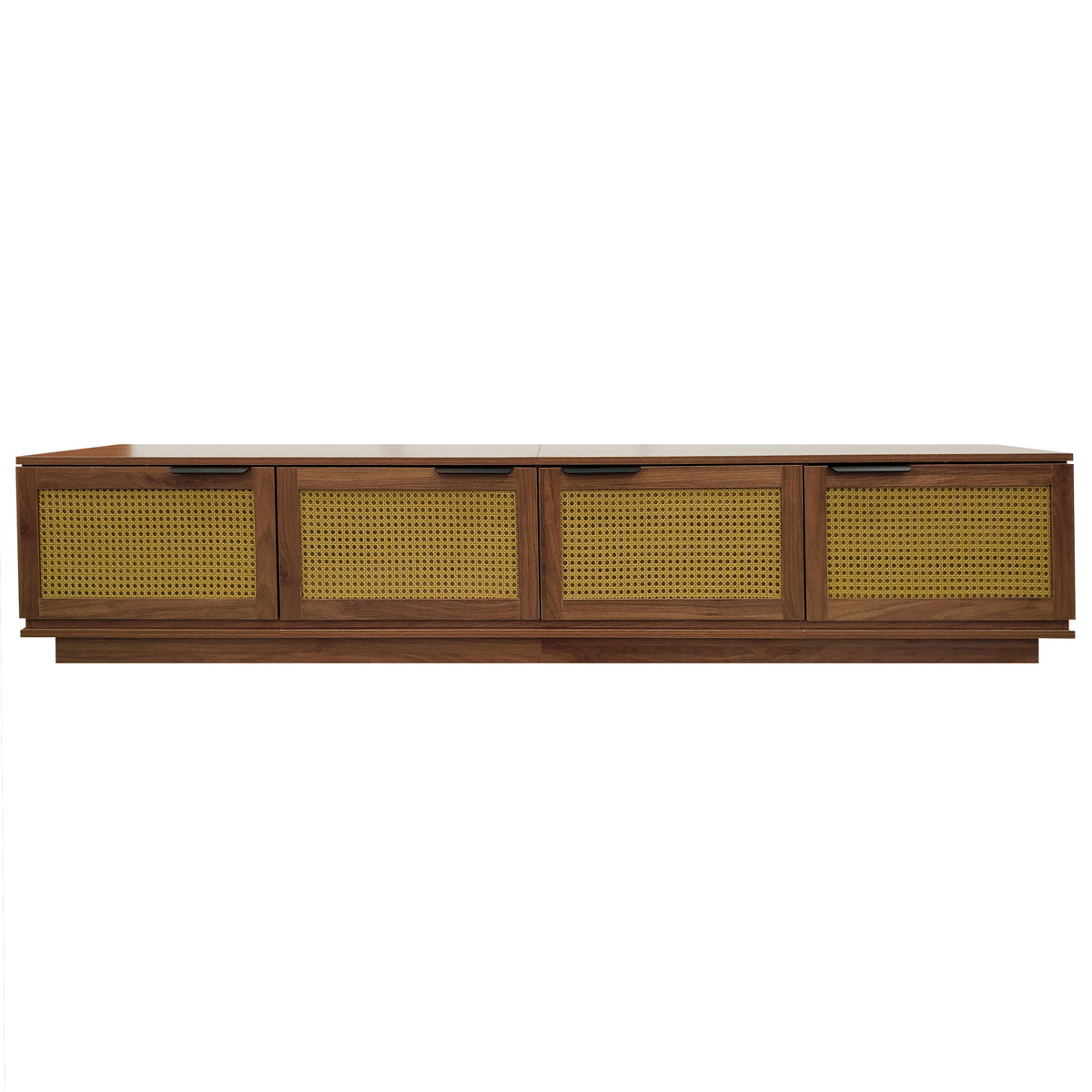 79" Walnut Rattan TV Stand with 4 Doors