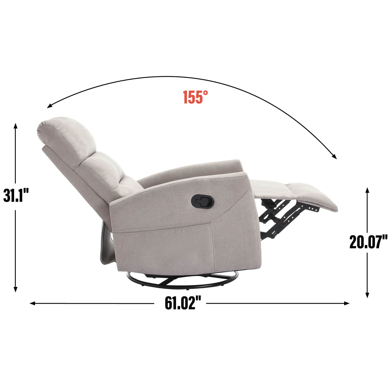 Modern Polyester Fabric Manual 360 Swivel Rocker Recliner Chair