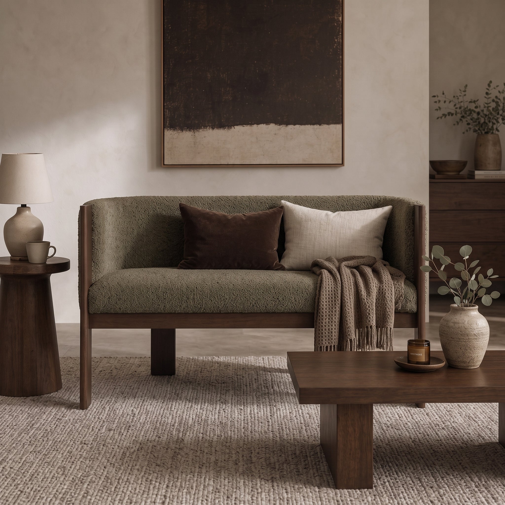 48.5" Boucle Upholstered Loveseat with Rubberwood Frame
