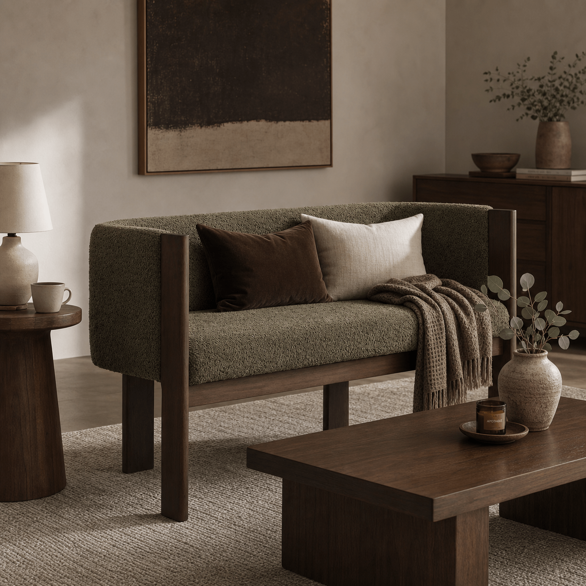 48.5" Boucle Upholstered Loveseat with Rubberwood Frame