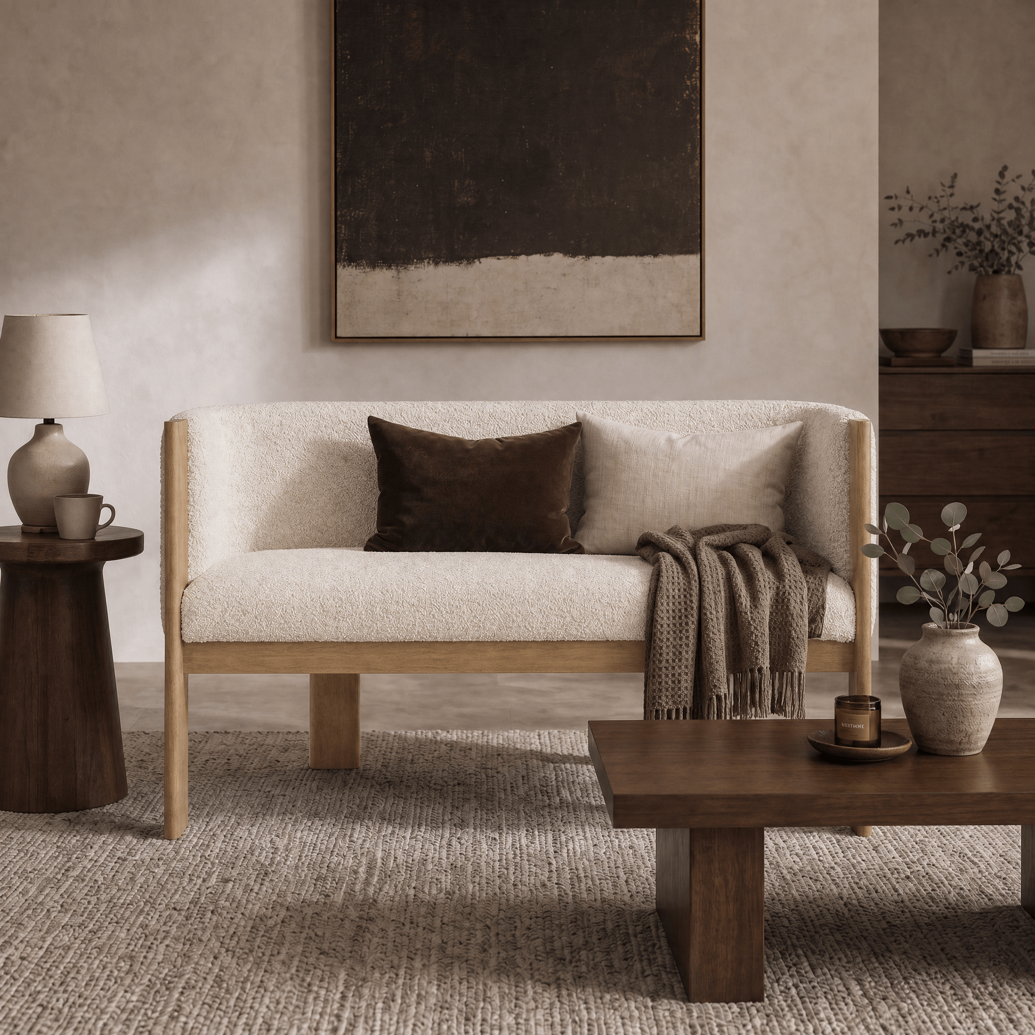48.5" Boucle Upholstered Loveseat with Rubberwood Frame