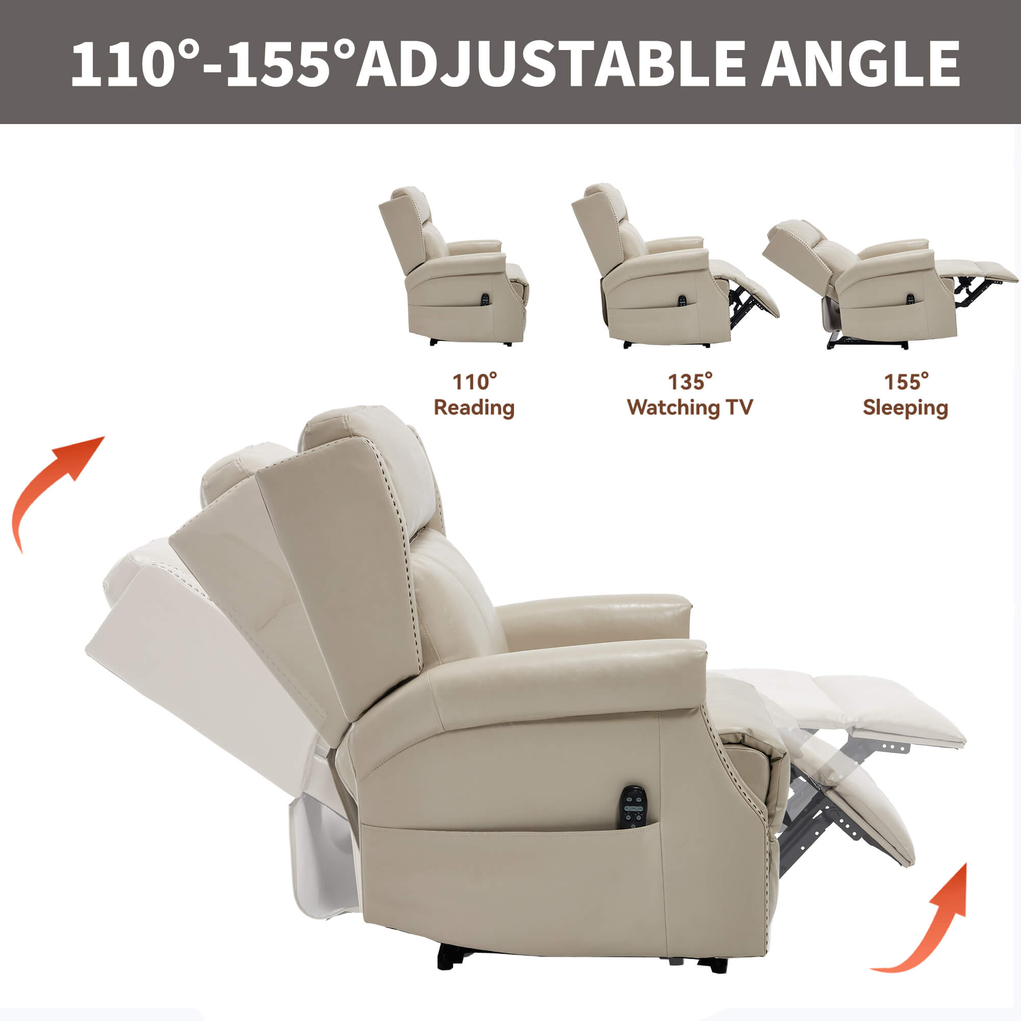 Waxed Faux Leather Massage Heat Modern Manual Recliner Chair
