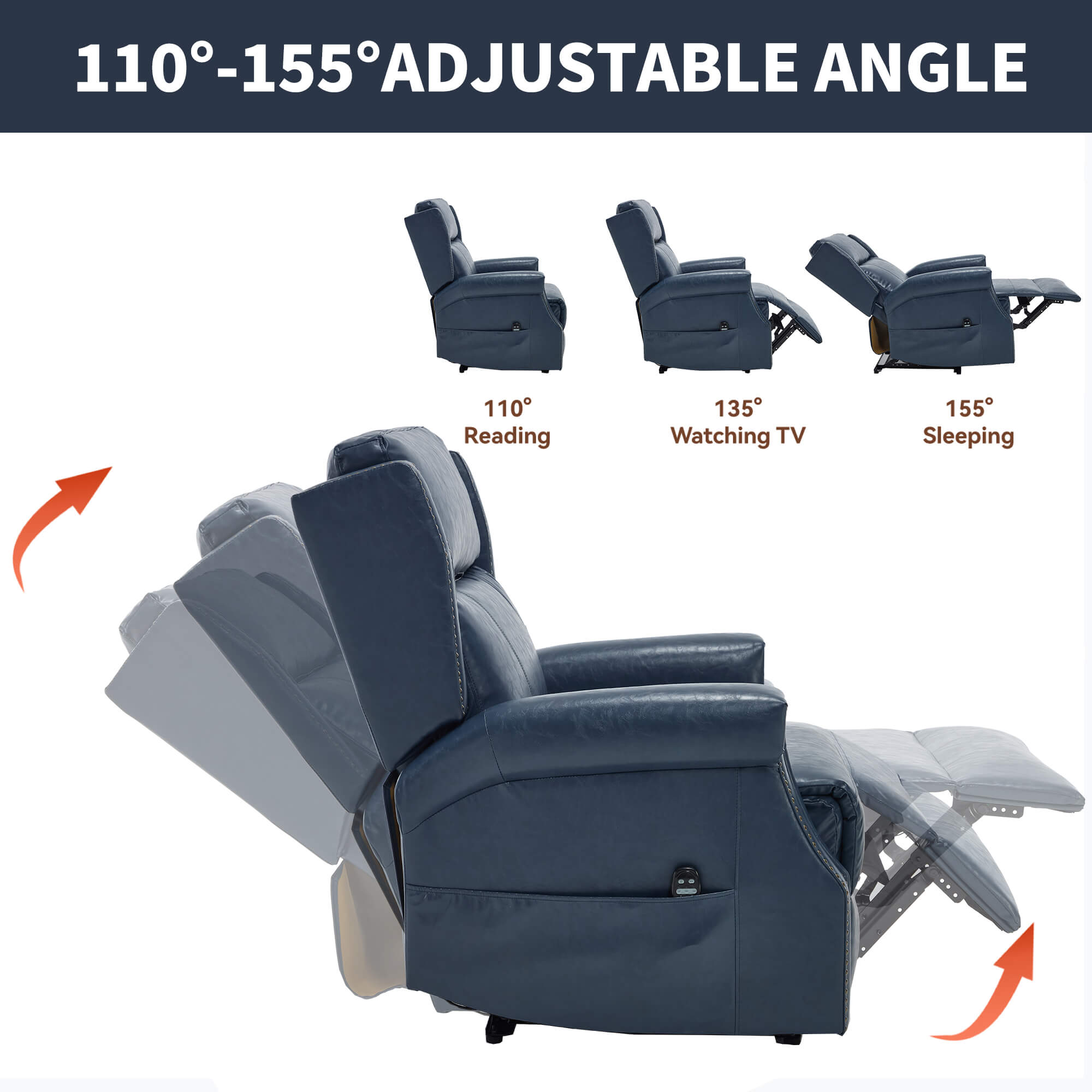 Waxed Faux Leather Massage Heat Modern Manual Recliner Chair