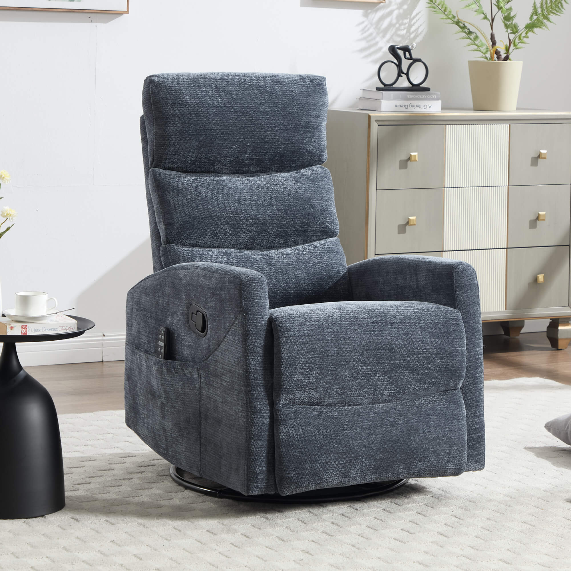 Modern Chenille Heat Massage Rocker Swivel Recliner Chair