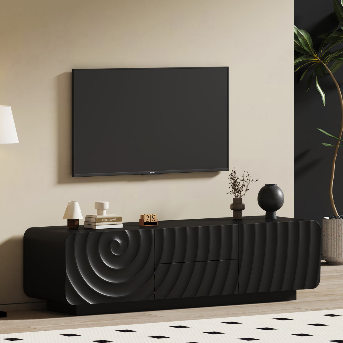 58" Modern Spiral Wave TV Stand with 2 Drawers
