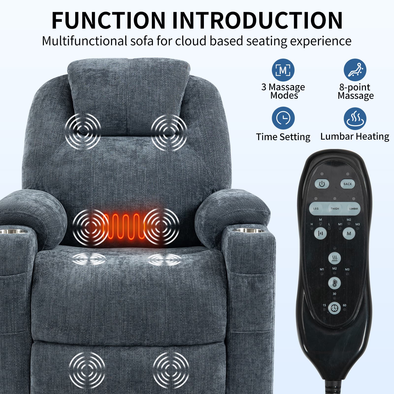 Power Lift Electric Massage Heat USB Recliner Chair