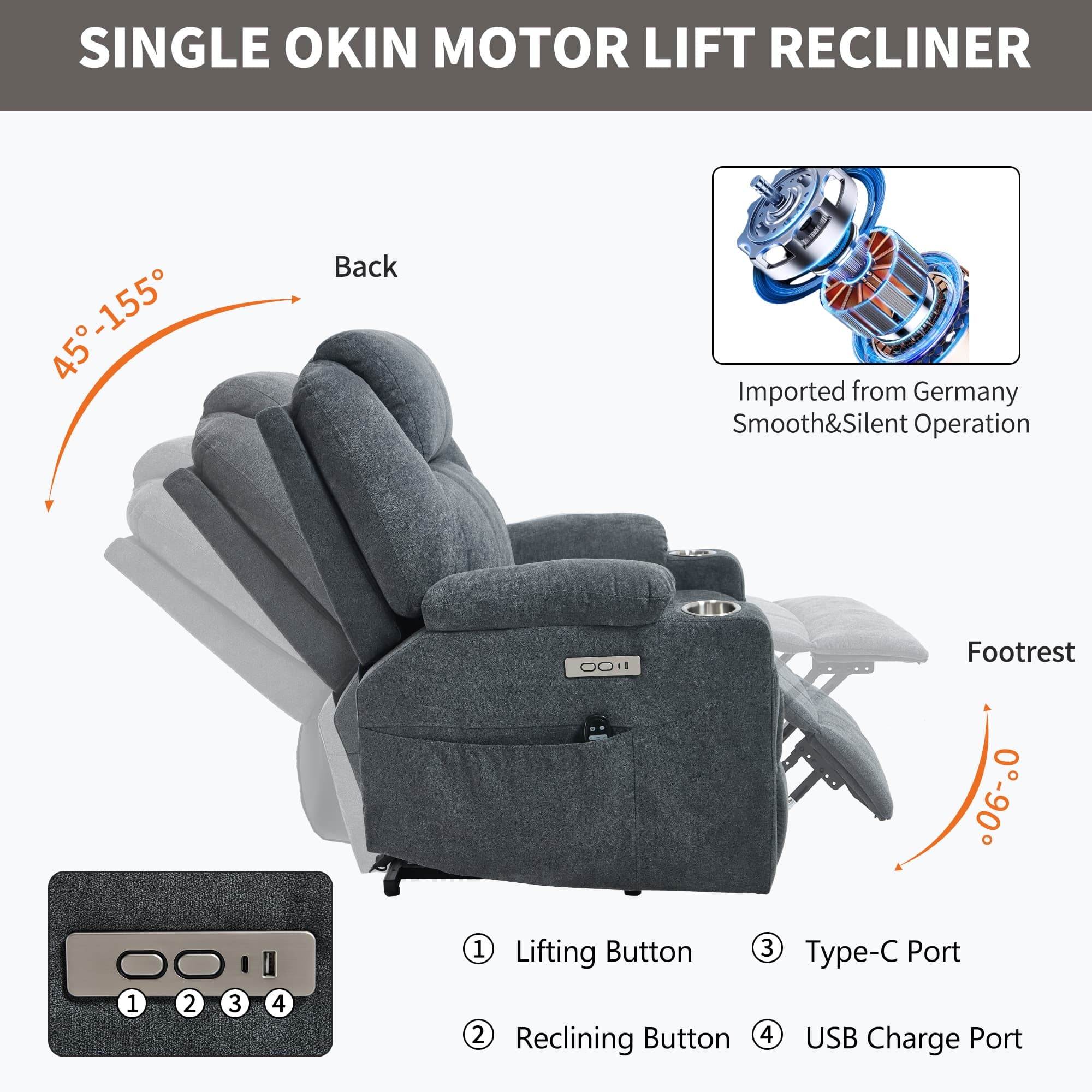 Power Lift Electric Massage Heat USB Recliner Chair