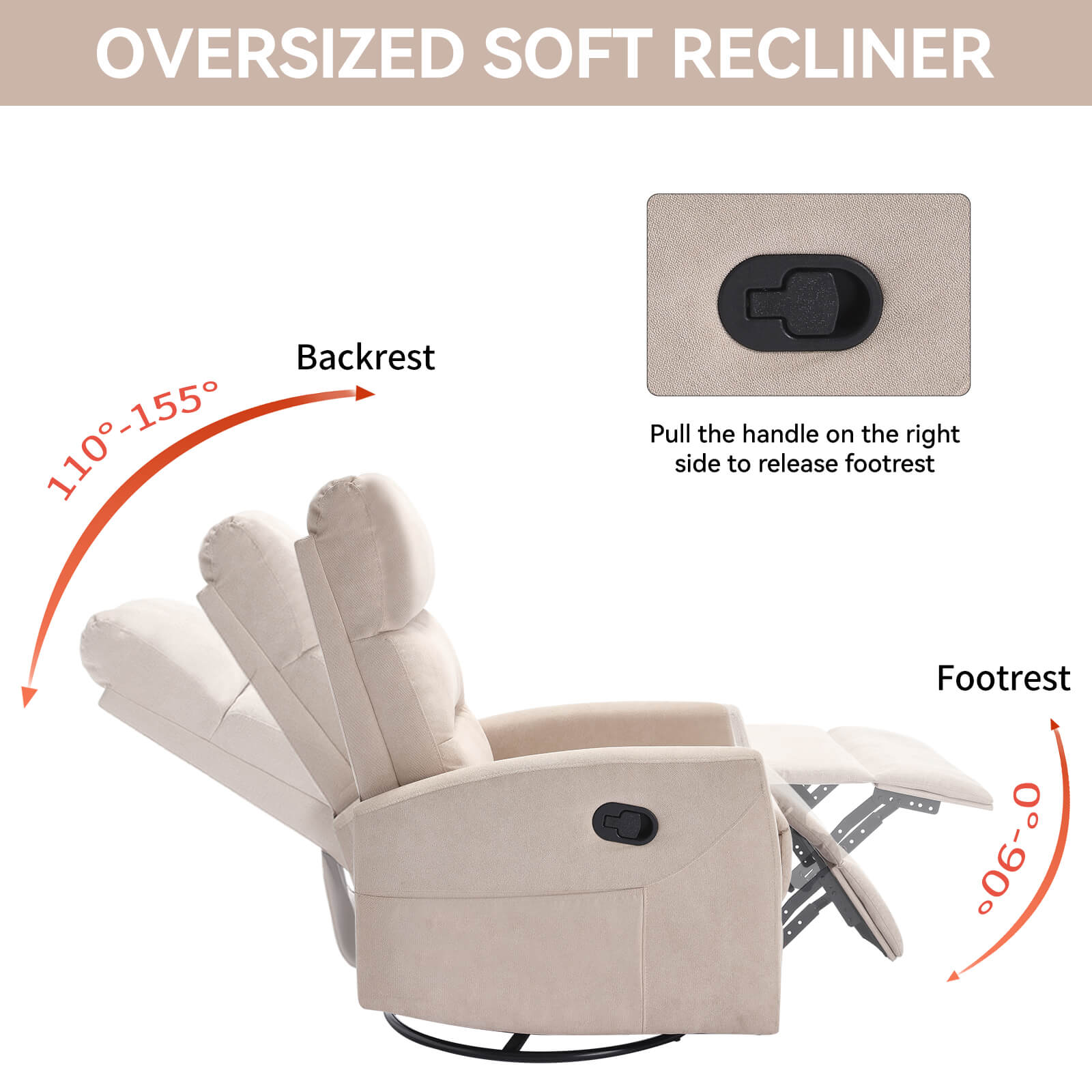 Modern Polyester Fabric Manual 360 Swivel Rocker Recliner Chair
