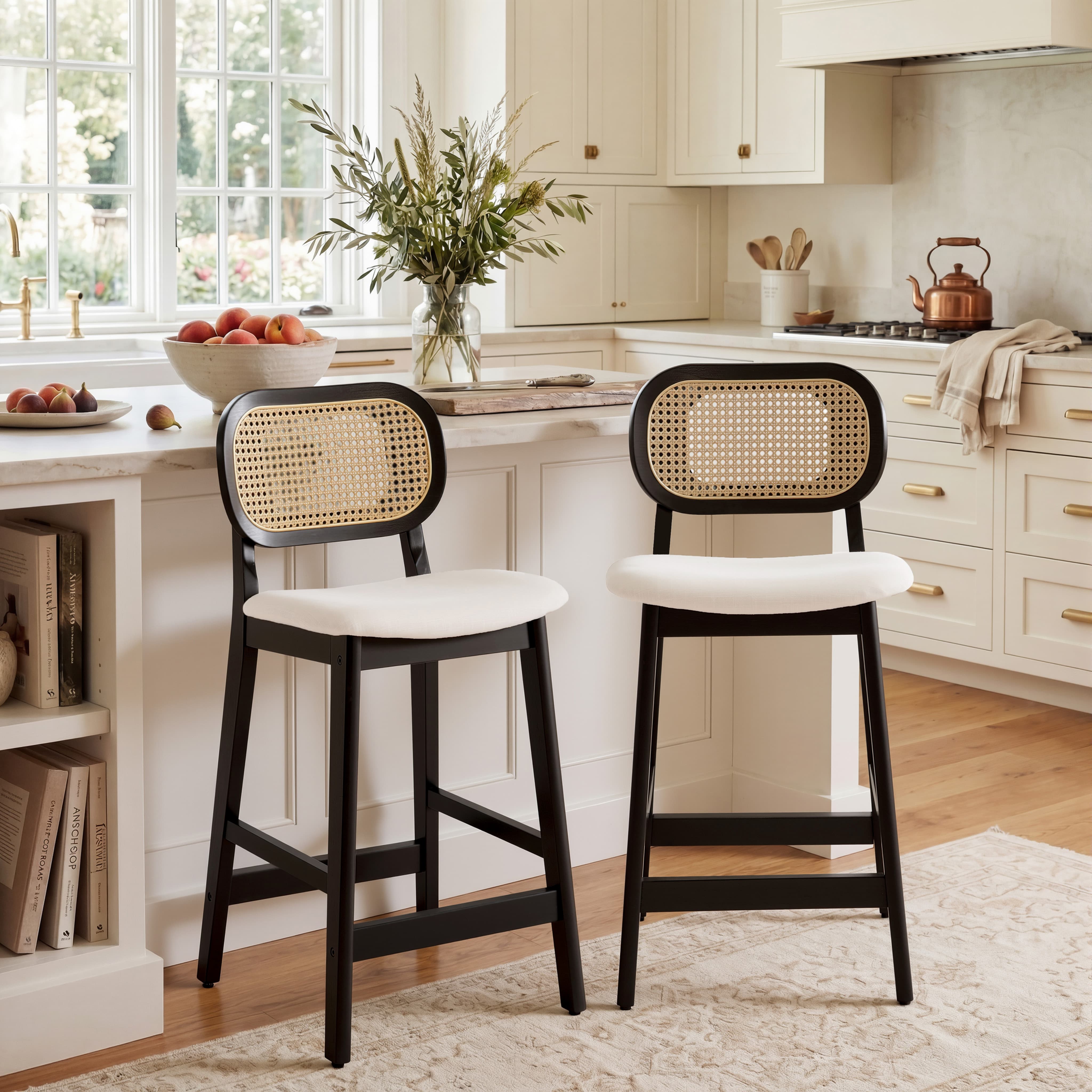 26"H Farmhouse Rattan Back Counter Stools Set of 2 - 5026CS