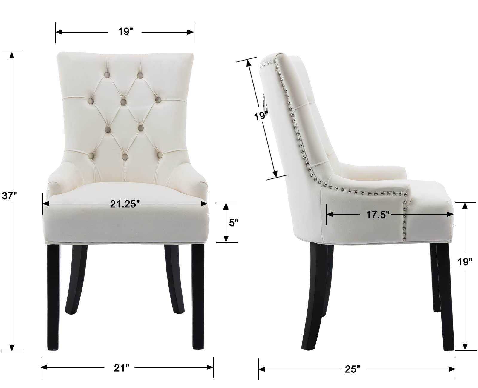 Kmax Tufted Velvet Kitchen Chairs Set of 2 - 8338DC
