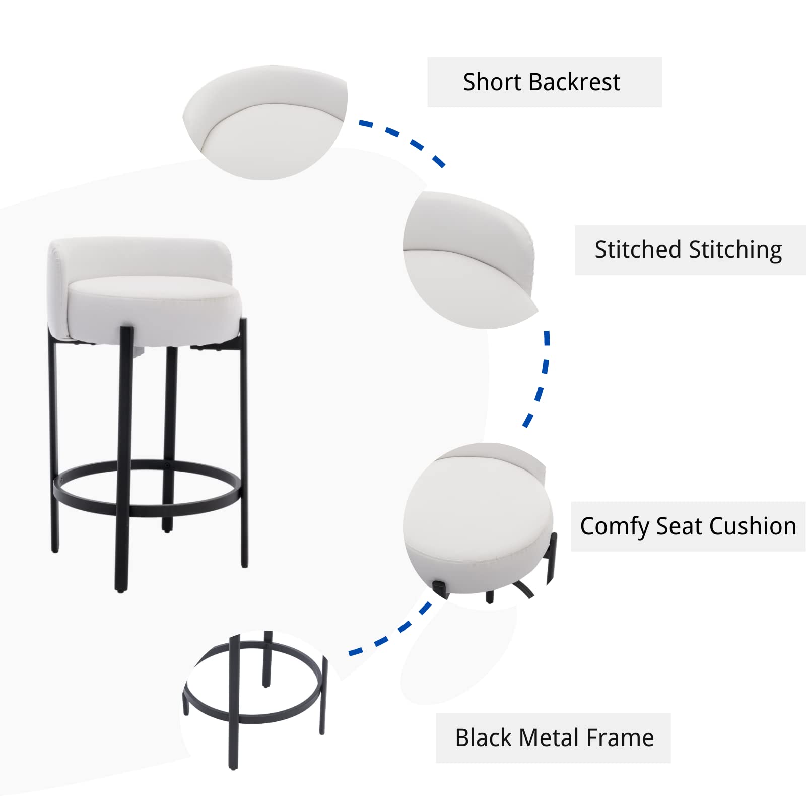 VESCASA 26"H Low Back Counter Height Bar Stools Set of 2 - 5108CS