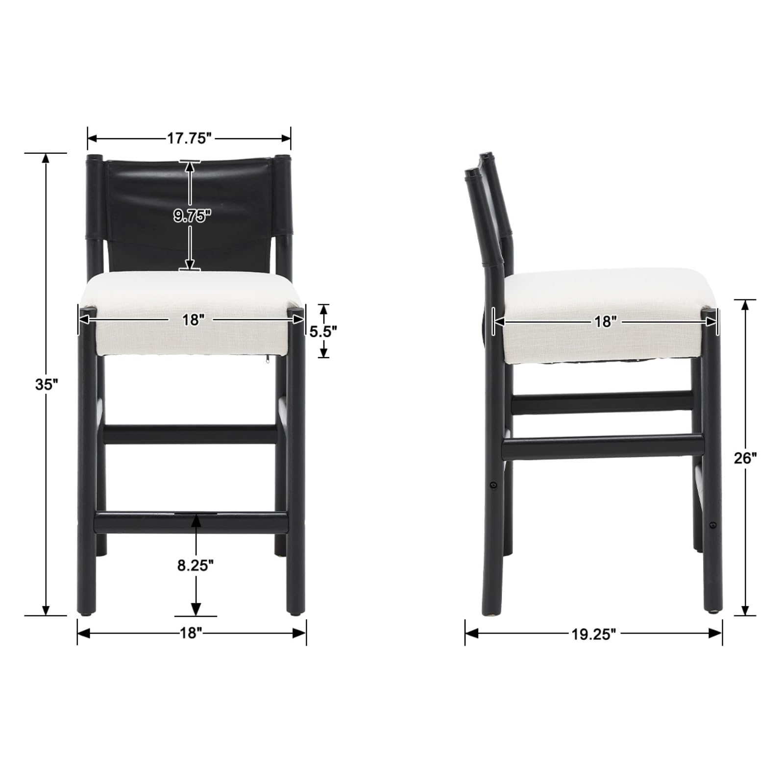 ROCITY 26" PU Leather Back Counter Height Bar Stools Set of 2- 5821CS