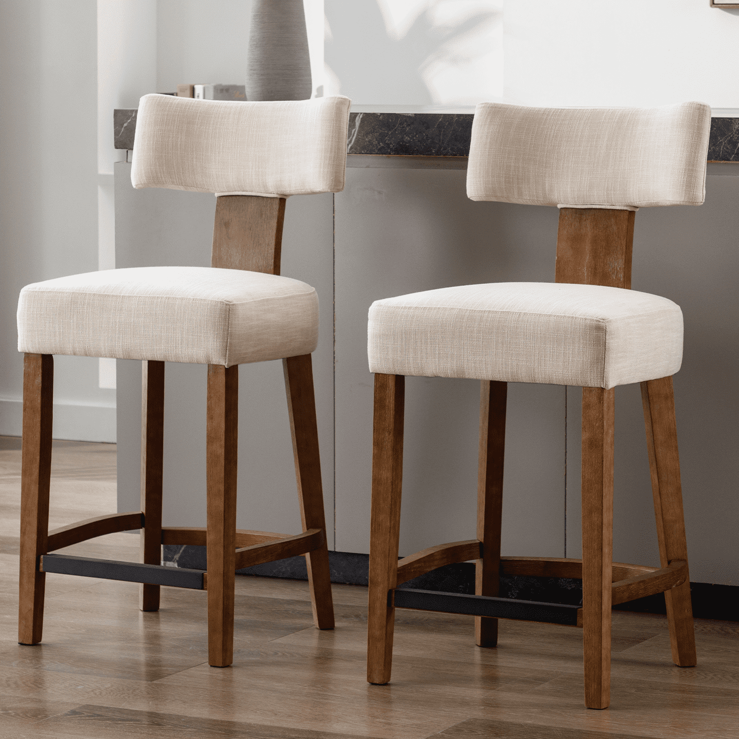 VESCASA 26"-30"H Wood Frame Counter Bar Stools Set of 2 - 5721