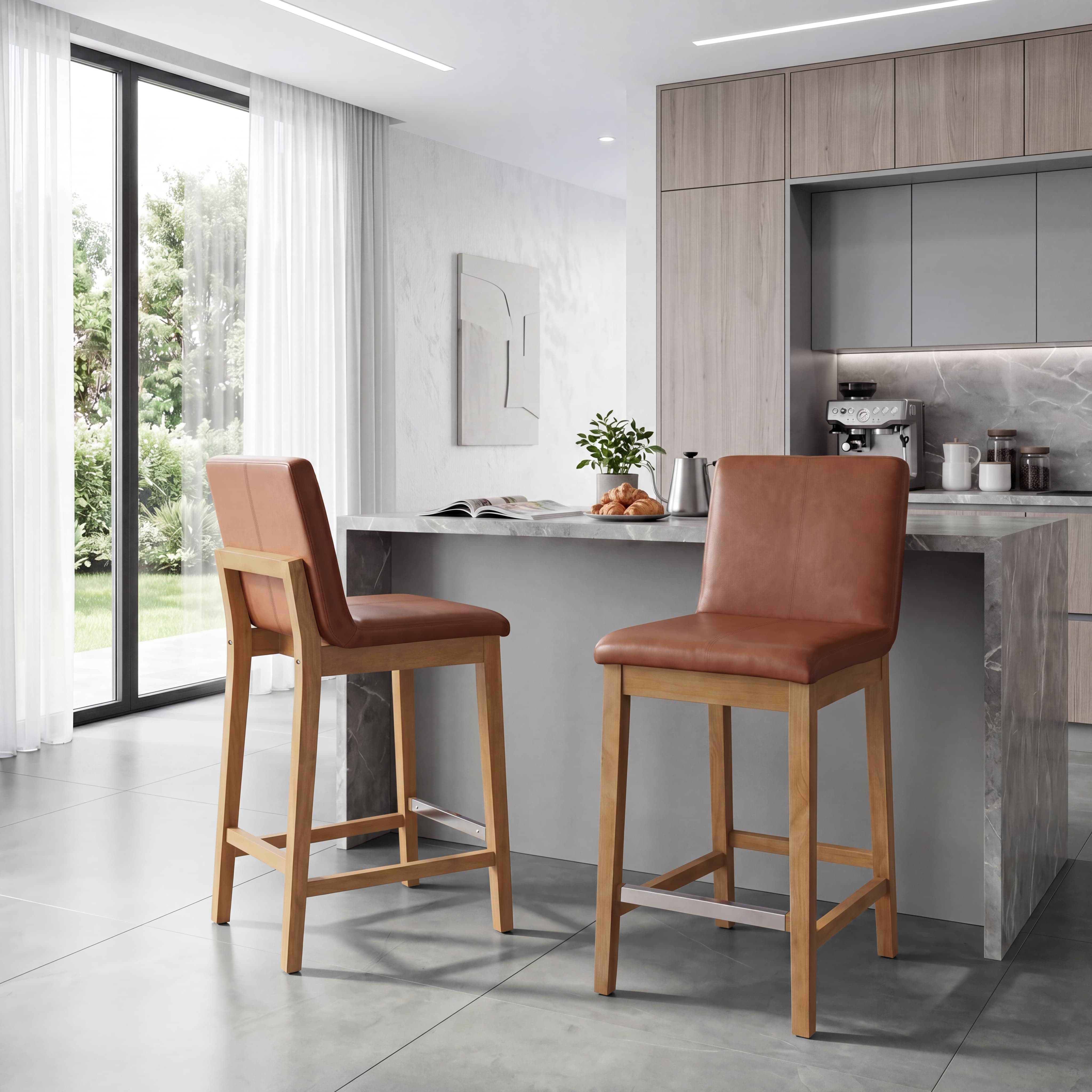 26"H & 30"H Modern Wood Stools Set of 2 - 5730