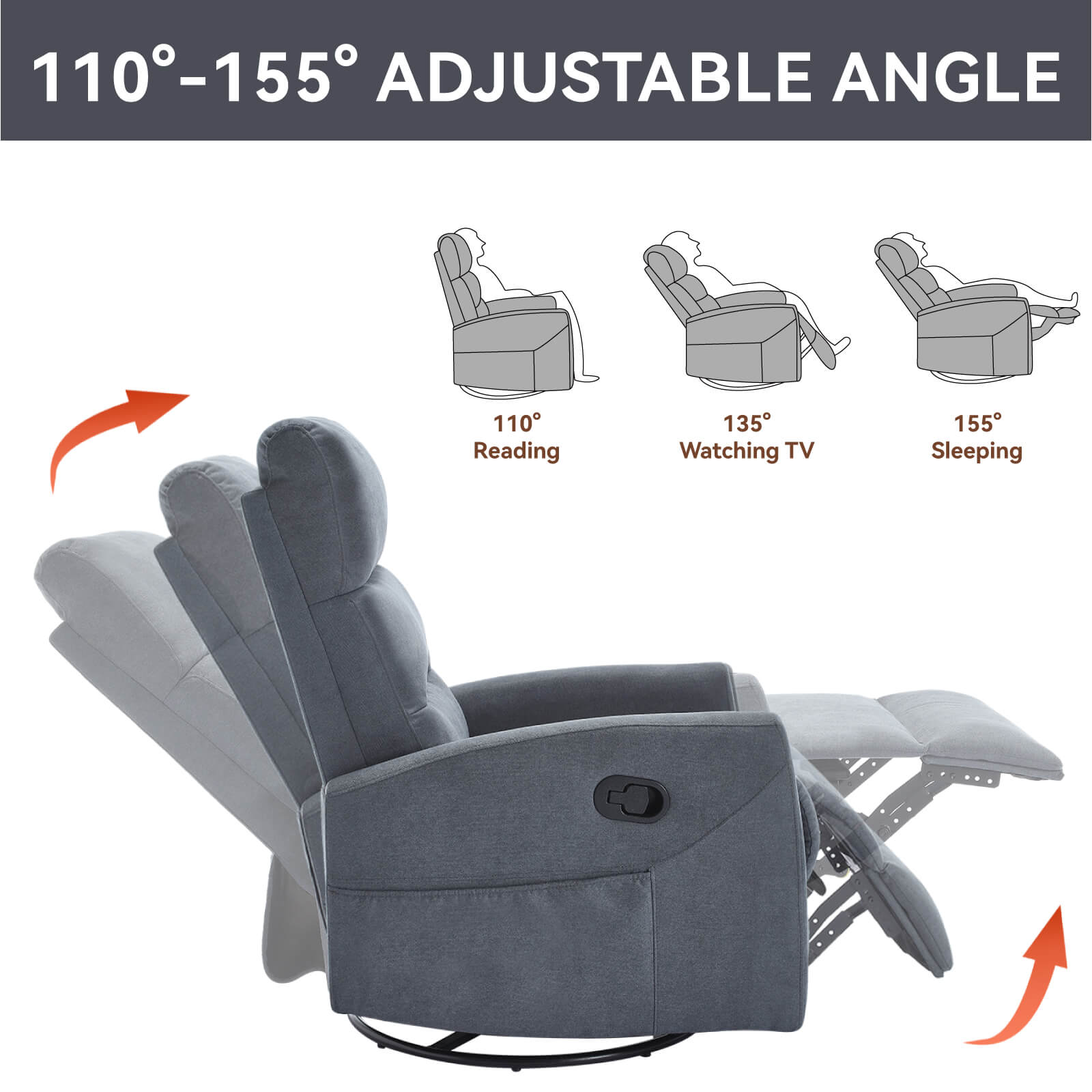 Modern Polyester Fabric Manual 360 Swivel Rocker Recliner Chair
