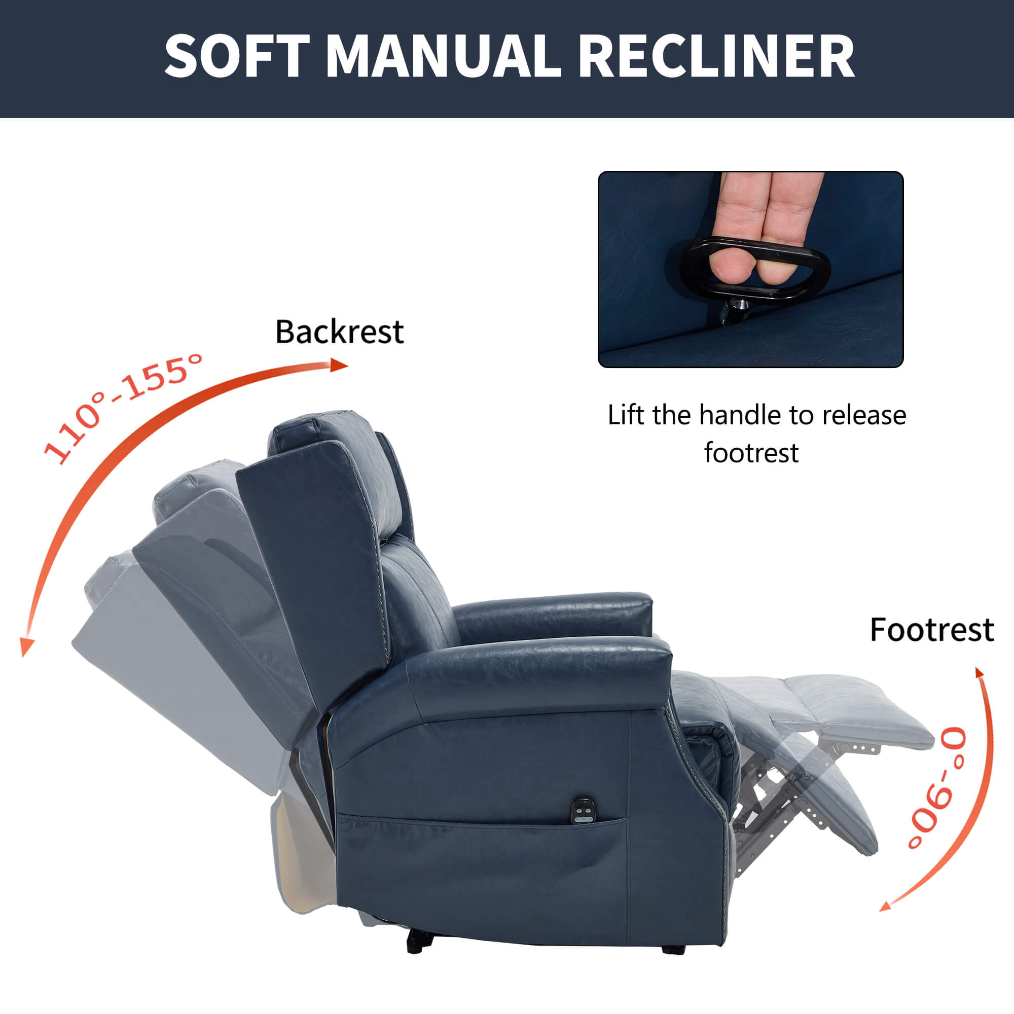 Waxed Faux Leather Massage Heat Modern Manual Recliner Chair