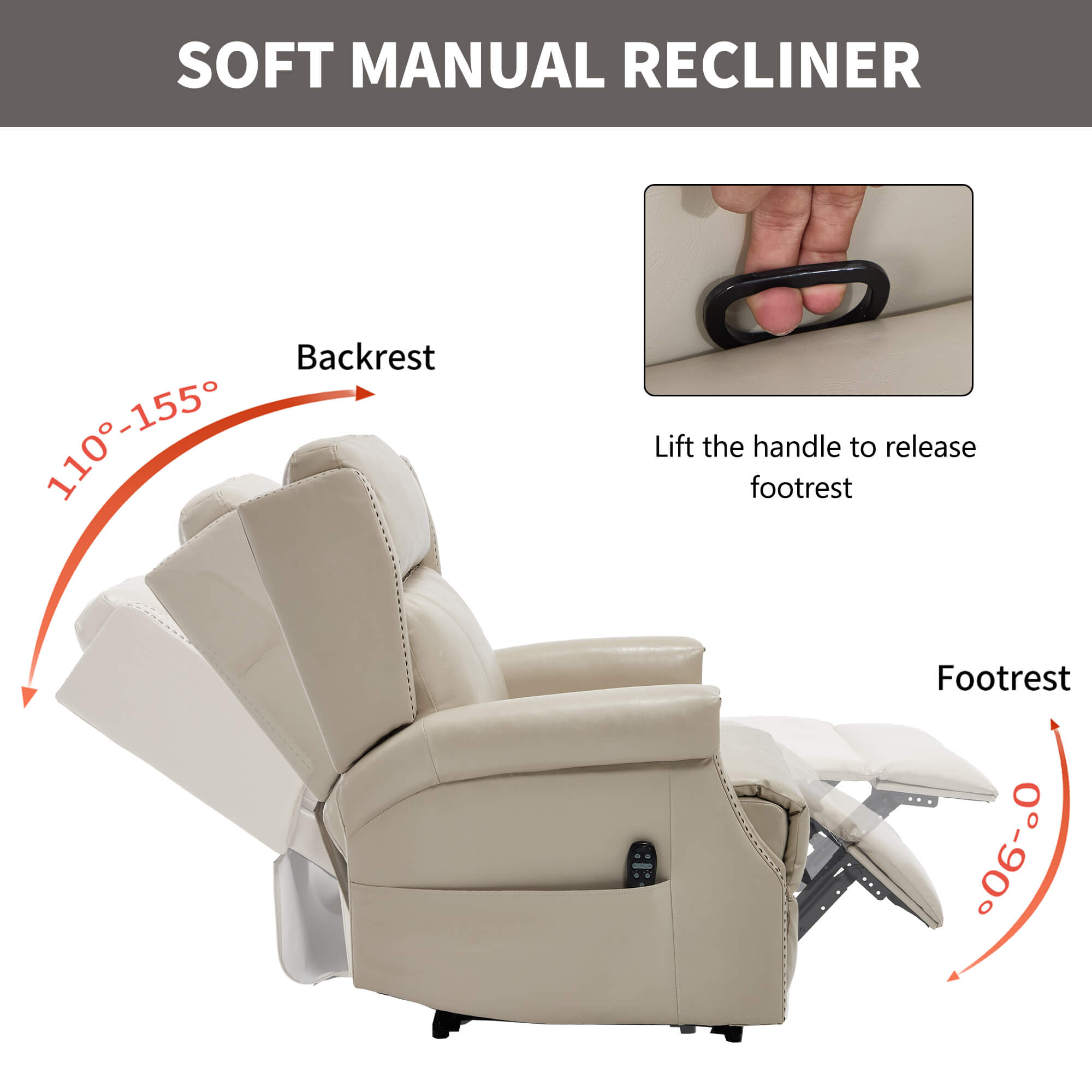 Waxed Faux Leather Massage Heat Modern Manual Recliner Chair
