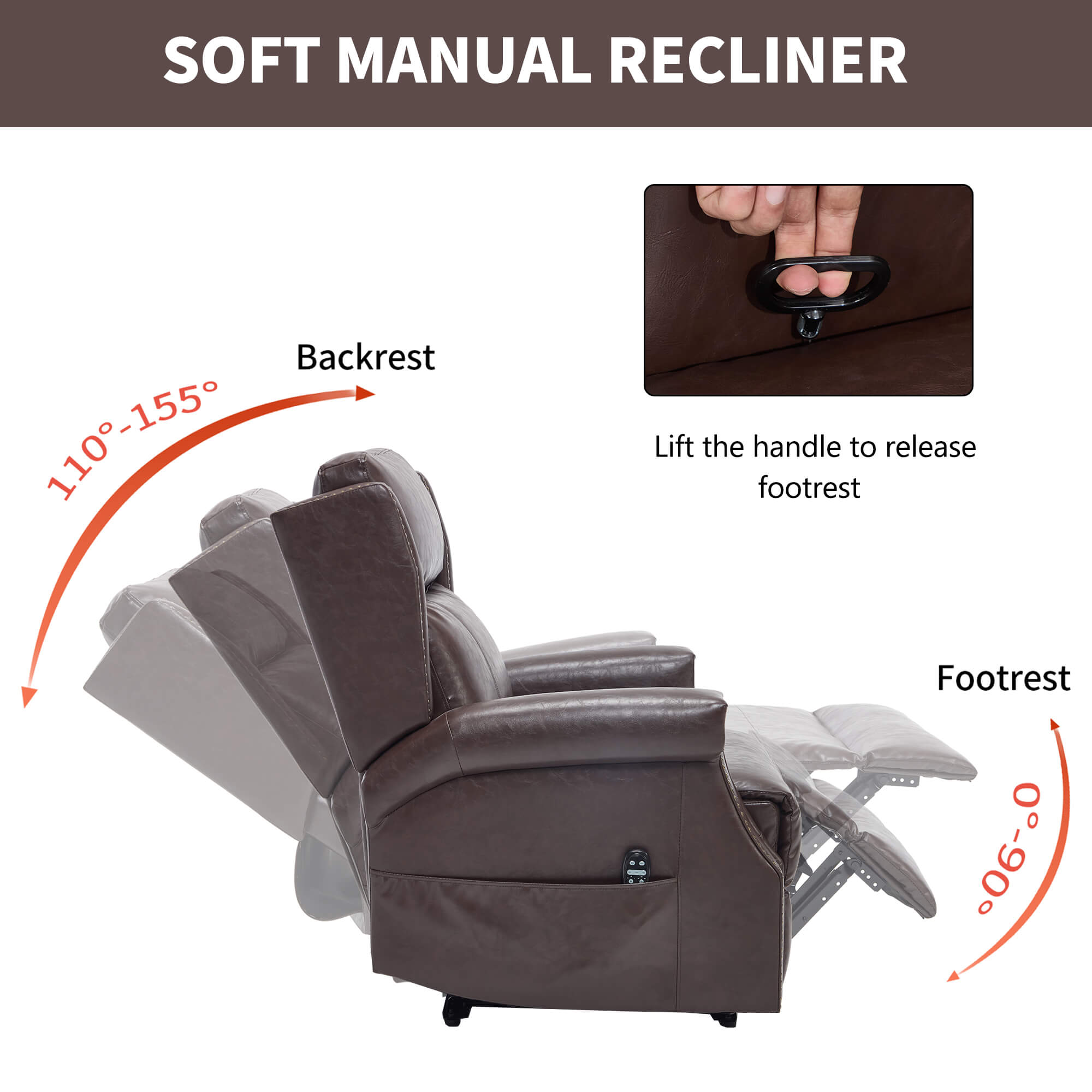 Waxed Faux Leather Massage Heat Modern Manual Recliner Chair