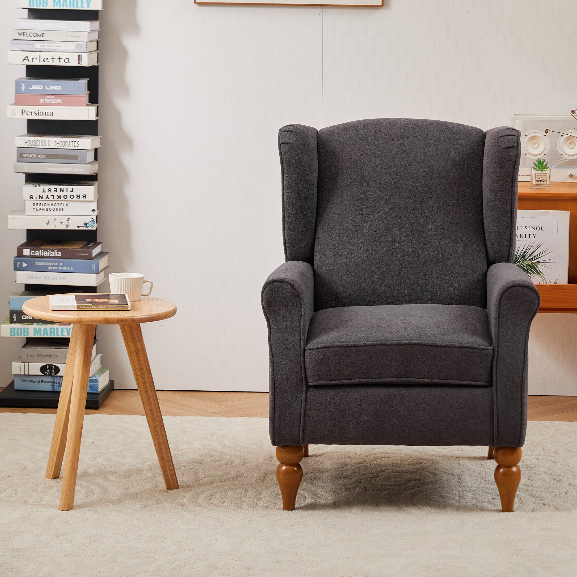 Traditional Beige High Back Armchair & Coffee Table Set