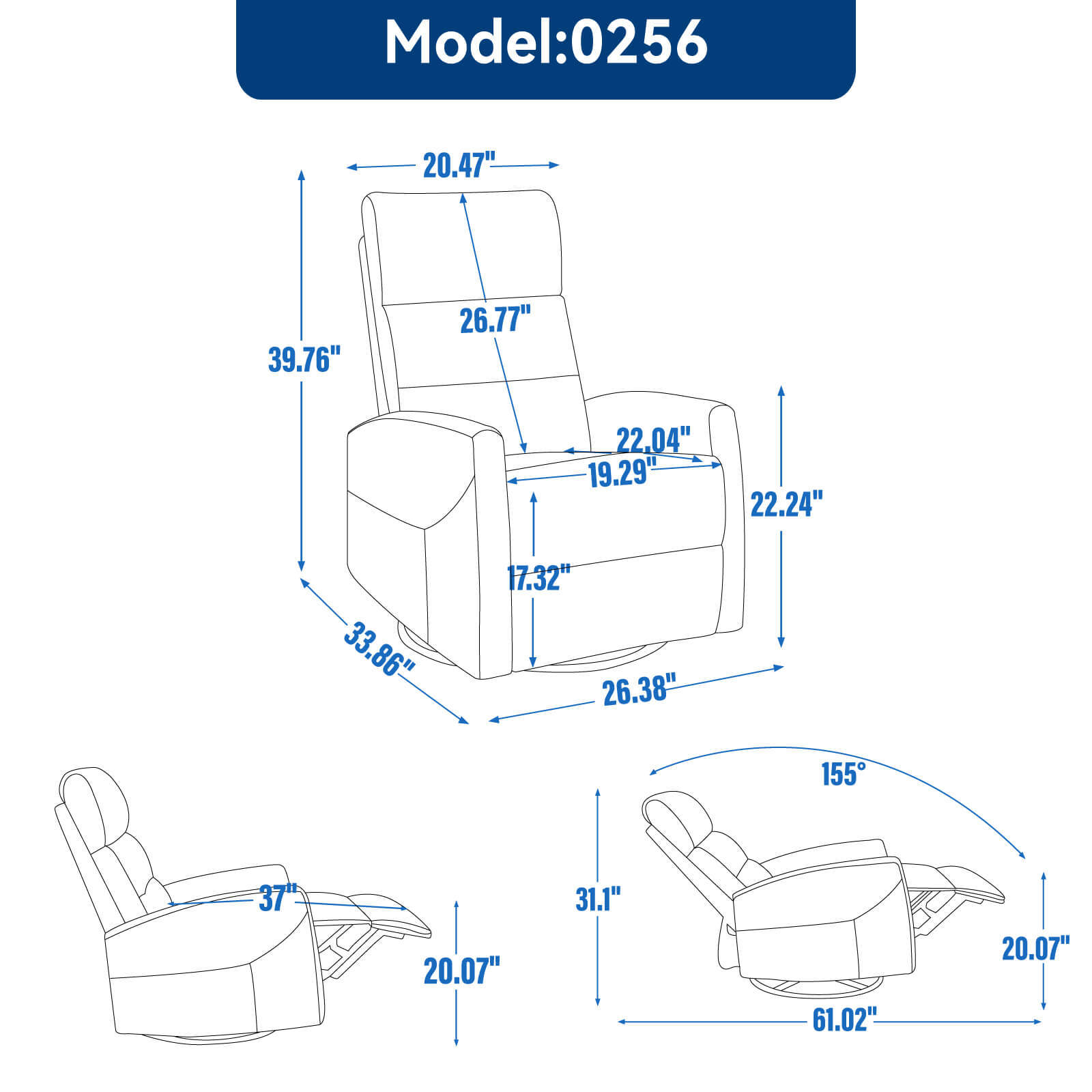 Modern Polyester Fabric Manual 360 Swivel Rocker Recliner Chair
