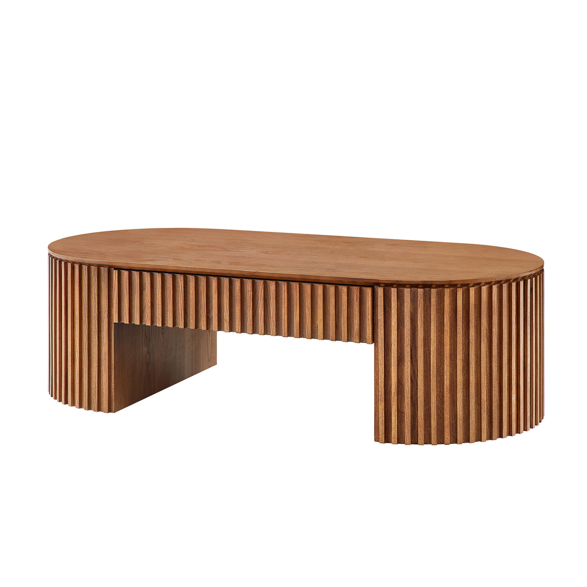 52" Oval Brown MDF Coffee Table with Storage Drawer