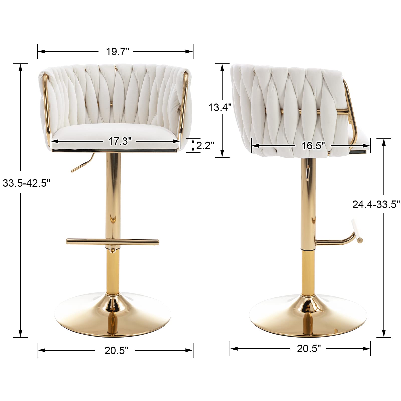 CHICAURA Modern Swivel Velvet Bar Stool Set of 2 - 6022AB