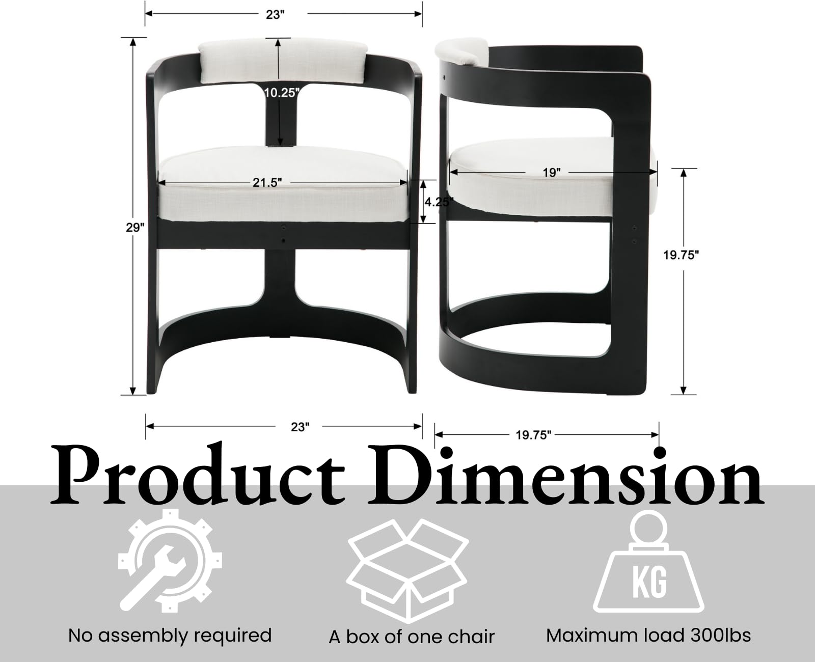 EALSON Black Wood Frame Barrel Dining Chair 1 PCS - 7083DC